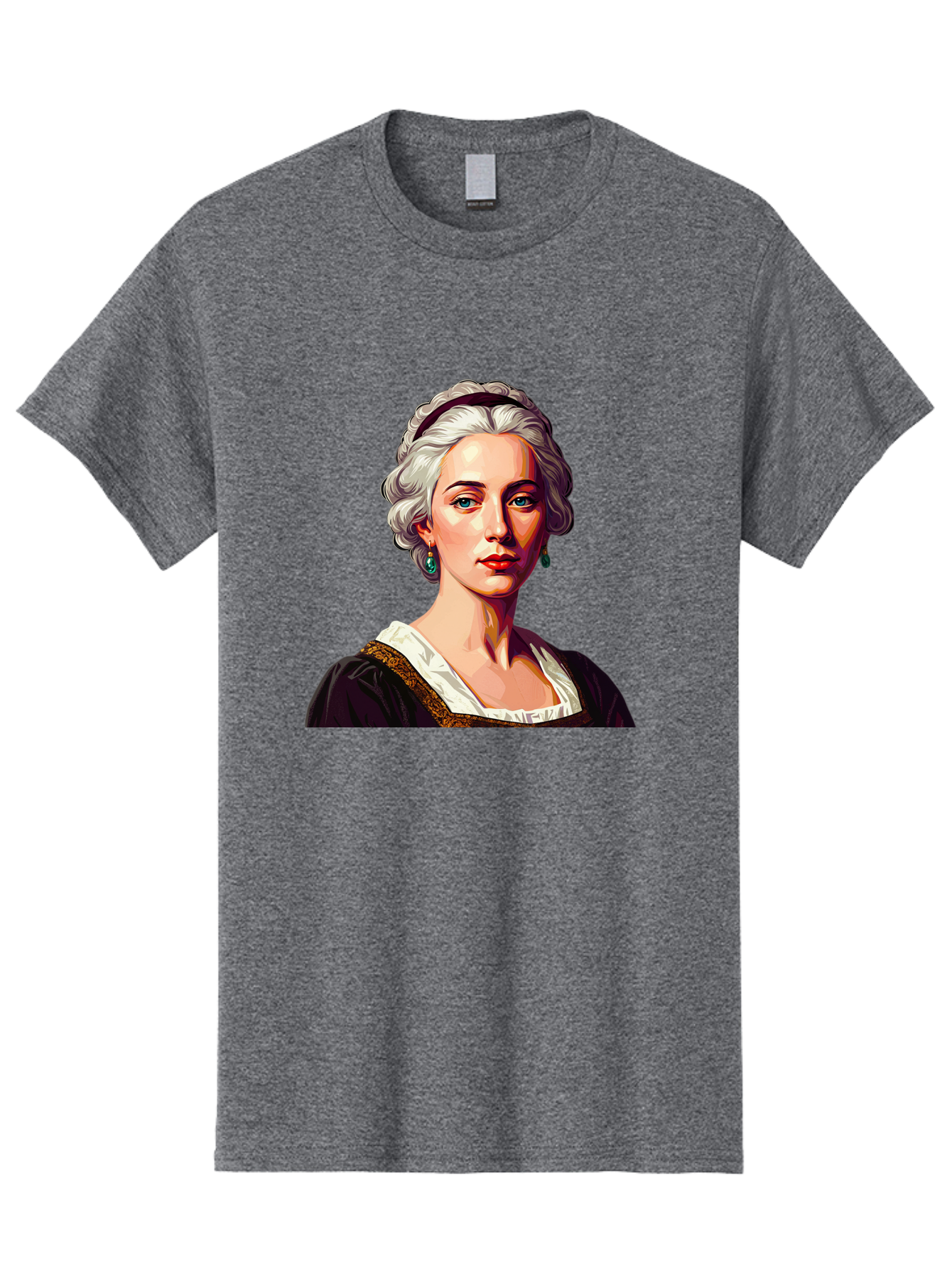 Elizabeth-Cady-Stanton Men'S Graphic Tee, 100% Cotton, Comfortable Casual Summer Wear, Machine Washable, Woman With White Hair, Blue Eyes, Red Lips, Elegant Earrings, Vintage Clothing, Gold Trim, Historical Figure, Feminine Style, Bad077
