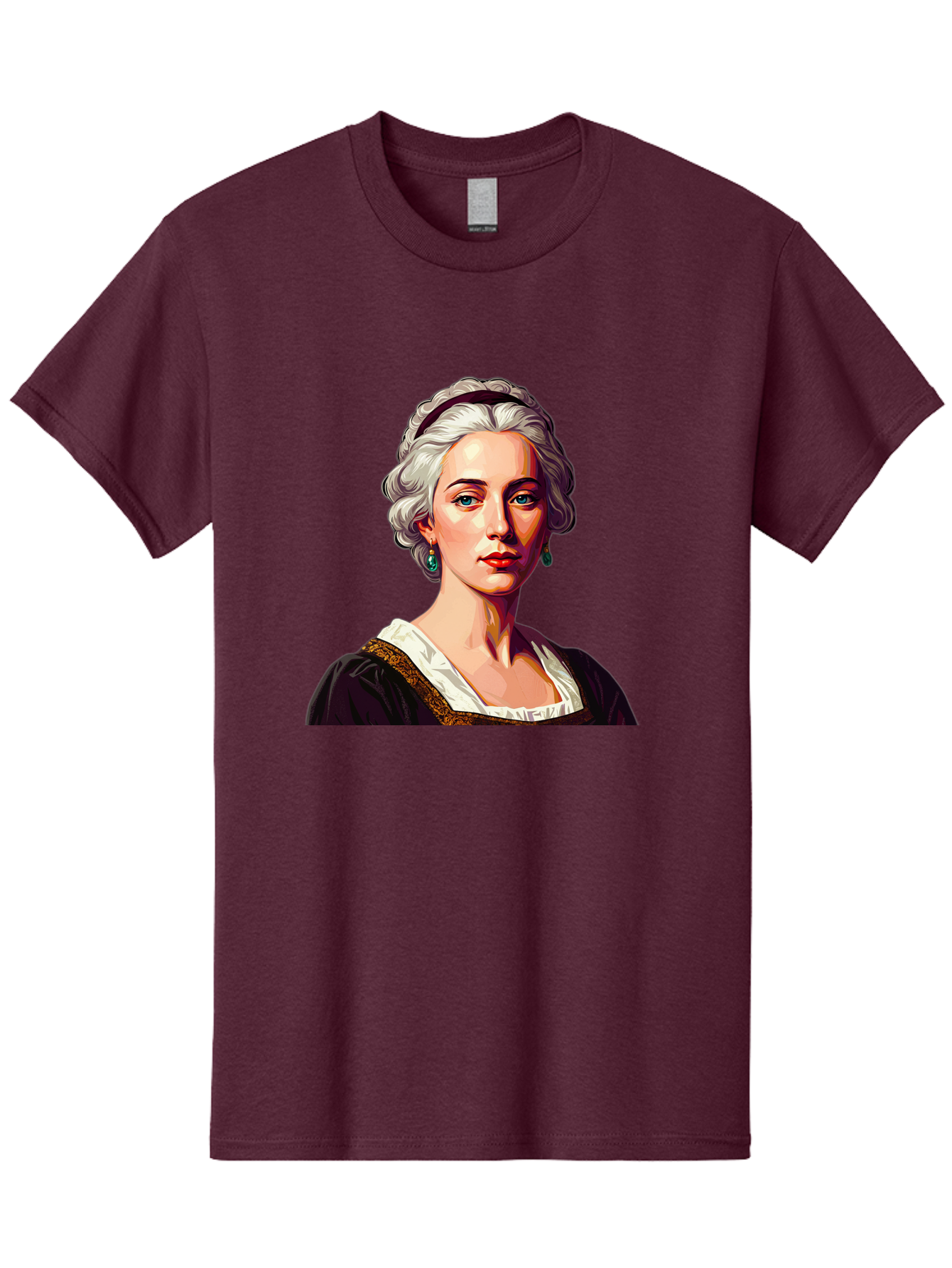 Elizabeth-Cady-Stanton Men'S Graphic Tee, 100% Cotton, Comfortable Casual Summer Wear, Machine Washable, Woman With White Hair, Blue Eyes, Red Lips, Elegant Earrings, Vintage Clothing, Gold Trim, Historical Figure, Feminine Style, Bad077
