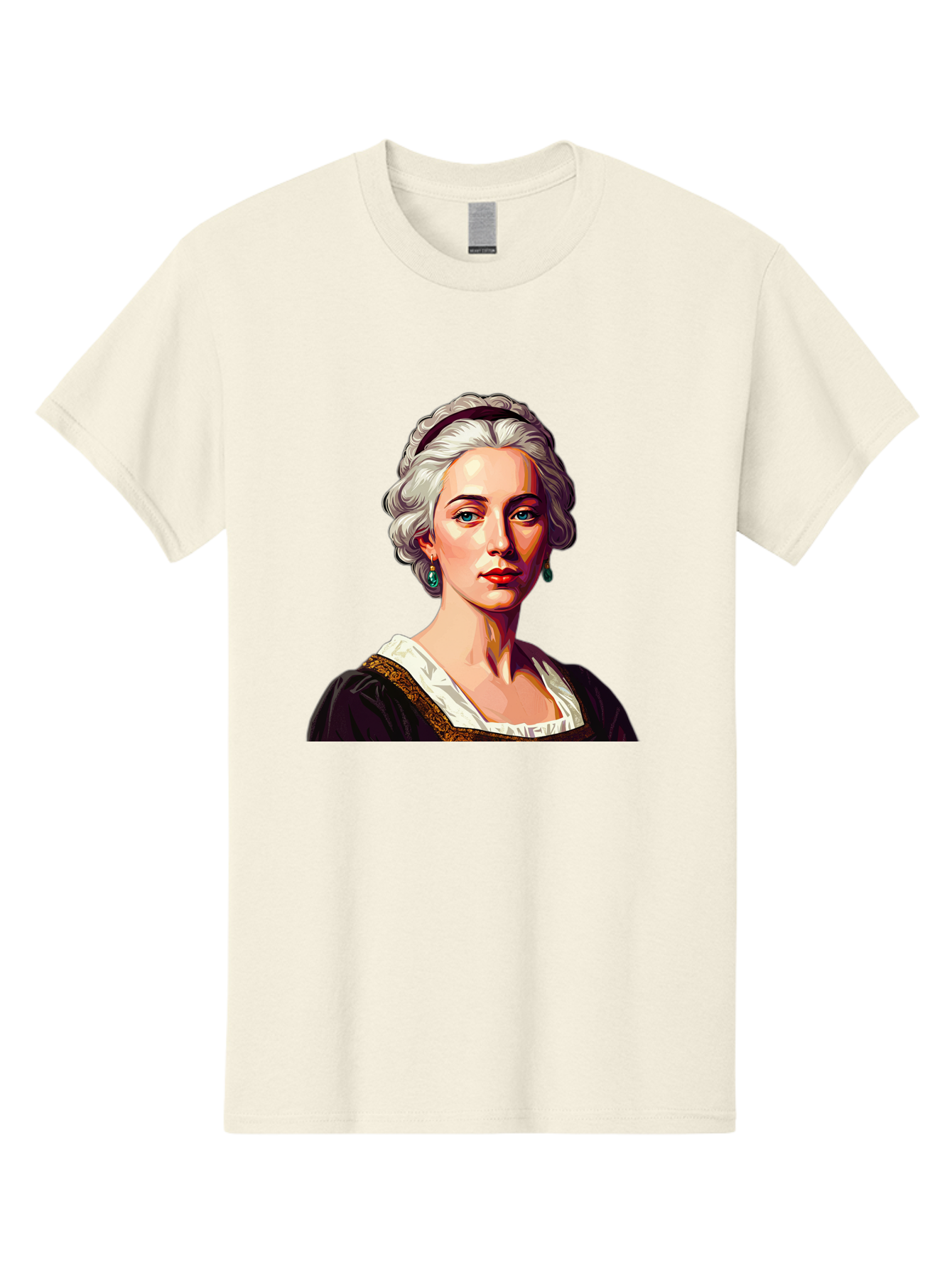Elizabeth-Cady-Stanton Men'S Graphic Tee, 100% Cotton, Comfortable Casual Summer Wear, Machine Washable, Woman With White Hair, Blue Eyes, Red Lips, Elegant Earrings, Vintage Clothing, Gold Trim, Historical Figure, Feminine Style, Bad077