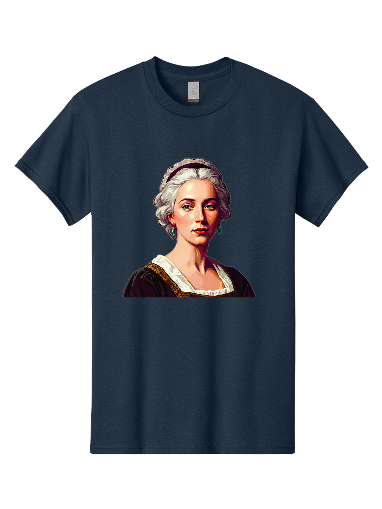 Elizabeth-Cady-Stanton Men'S Graphic Tee, 100% Cotton, Comfortable Casual Summer Wear, Machine Washable, Woman With White Hair, Blue Eyes, Red Lips, Elegant Earrings, Vintage Clothing, Gold Trim, Historical Figure, Feminine Style, Bad077