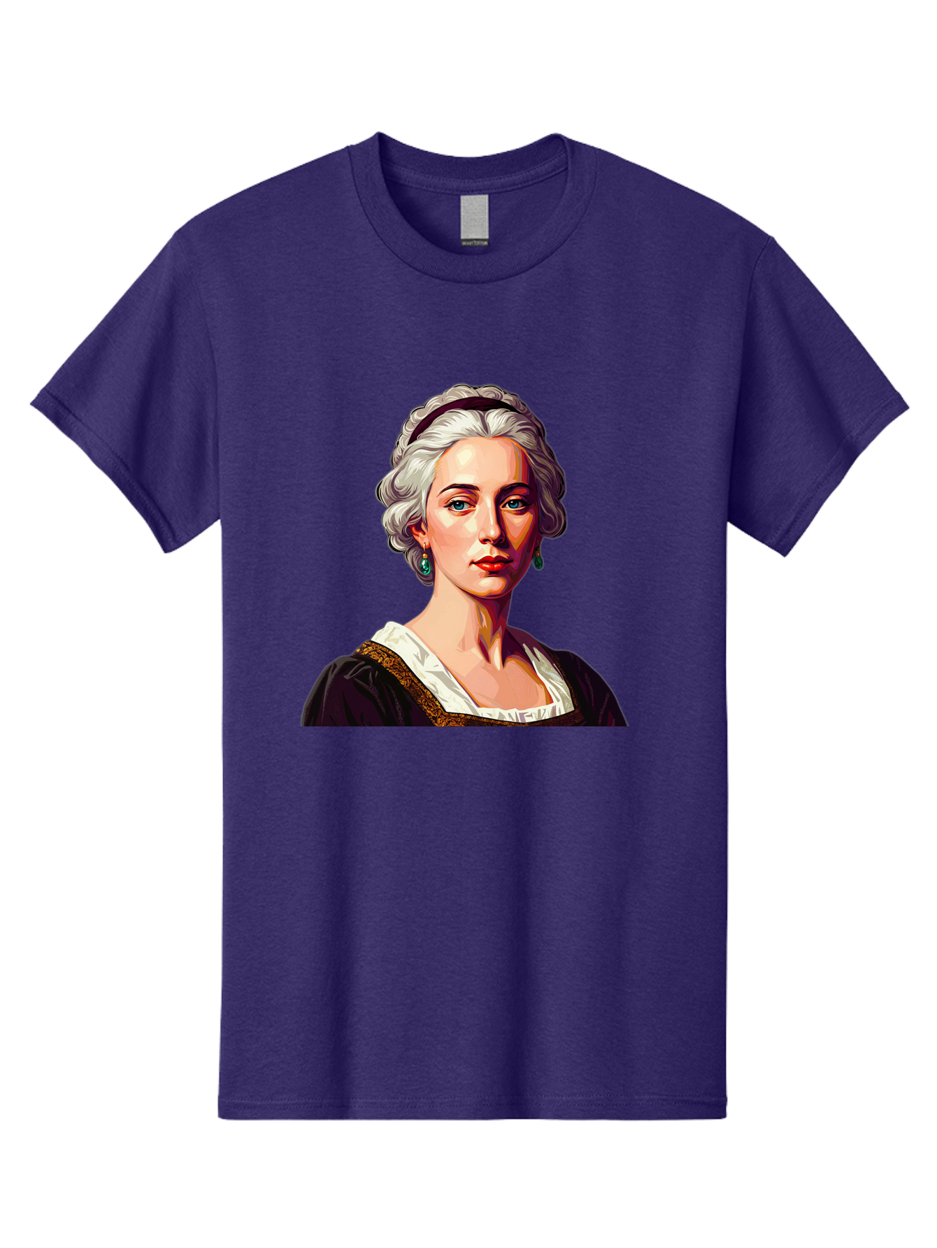 Elizabeth-Cady-Stanton Men'S Graphic Tee, 100% Cotton, Comfortable Casual Summer Wear, Machine Washable, Woman With White Hair, Blue Eyes, Red Lips, Elegant Earrings, Vintage Clothing, Gold Trim, Historical Figure, Feminine Style, Bad077