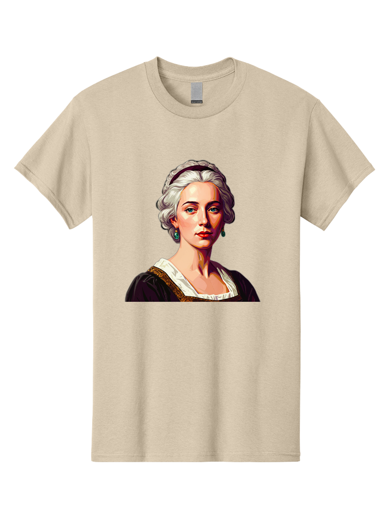 Elizabeth-Cady-Stanton Men'S Graphic Tee, 100% Cotton, Comfortable Casual Summer Wear, Machine Washable, Woman With White Hair, Blue Eyes, Red Lips, Elegant Earrings, Vintage Clothing, Gold Trim, Historical Figure, Feminine Style, Bad077
