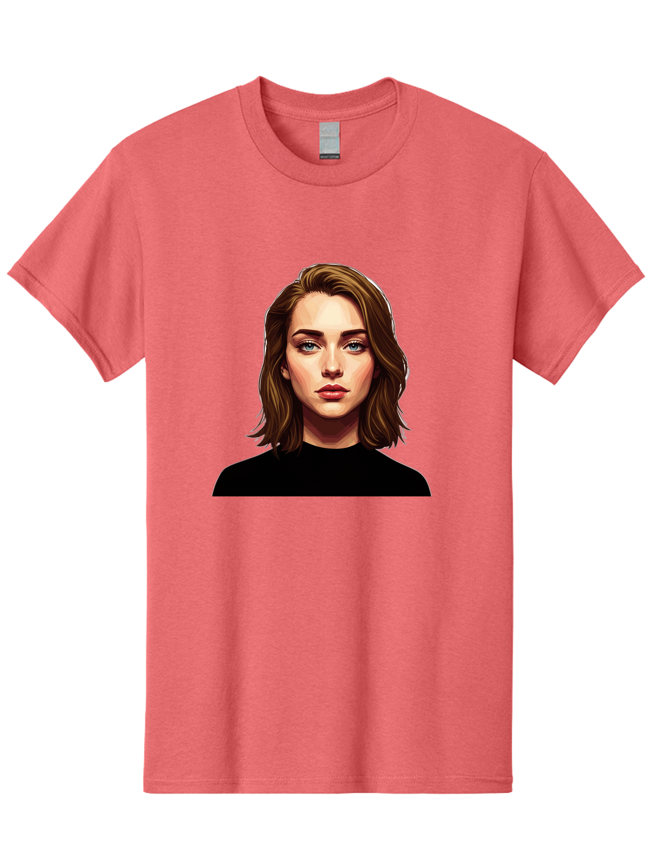 Emma-Stone Men'S Graphic Tee, 100% Cotton, Comfortable Casual Summer Wear, Machine Washable, Cartoon-Style Portrait, Emma Stone, Blue Eyes, Brown Hair, Black Shirt, Realistic Illustration, Digital Art, Female Celebrity Bad078