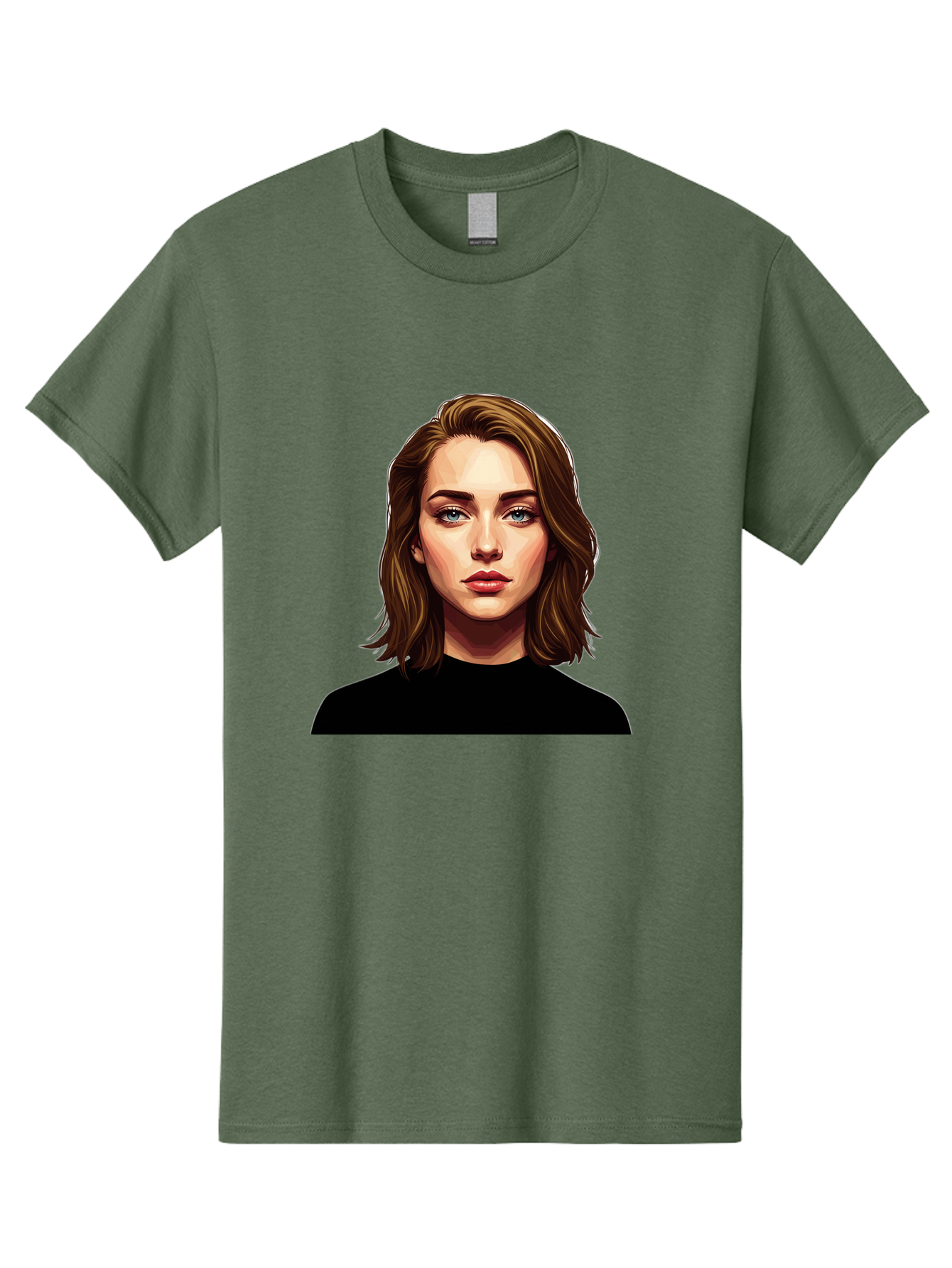 Emma-Stone Men'S Graphic Tee, 100% Cotton, Comfortable Casual Summer Wear, Machine Washable, Cartoon-Style Portrait, Emma Stone, Blue Eyes, Brown Hair, Black Shirt, Realistic Illustration, Digital Art, Female Celebrity Bad078