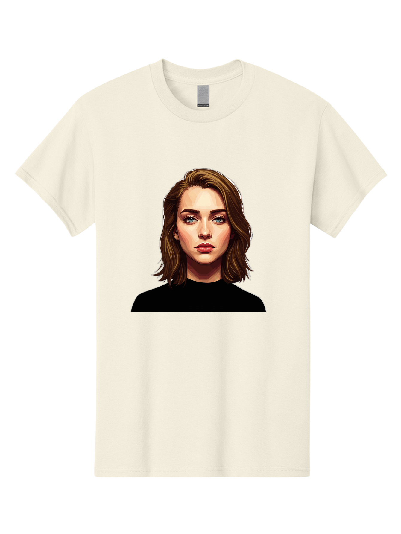 Emma-Stone Men'S Graphic Tee, 100% Cotton, Comfortable Casual Summer Wear, Machine Washable, Cartoon-Style Portrait, Emma Stone, Blue Eyes, Brown Hair, Black Shirt, Realistic Illustration, Digital Art, Female Celebrity Bad078