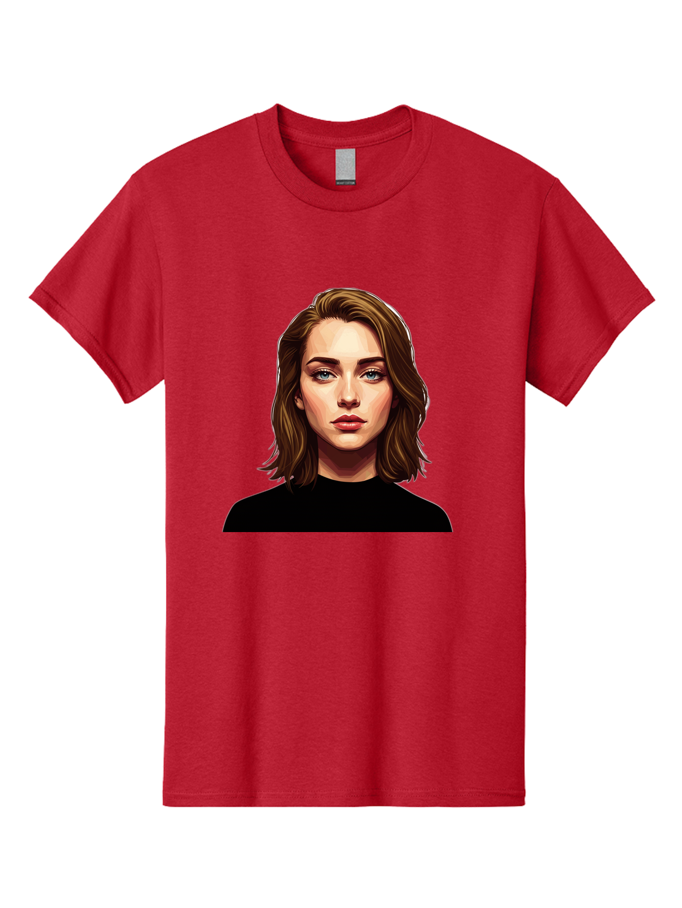 Emma-Stone Men'S Graphic Tee, 100% Cotton, Comfortable Casual Summer Wear, Machine Washable, Cartoon-Style Portrait, Emma Stone, Blue Eyes, Brown Hair, Black Shirt, Realistic Illustration, Digital Art, Female Celebrity Bad078