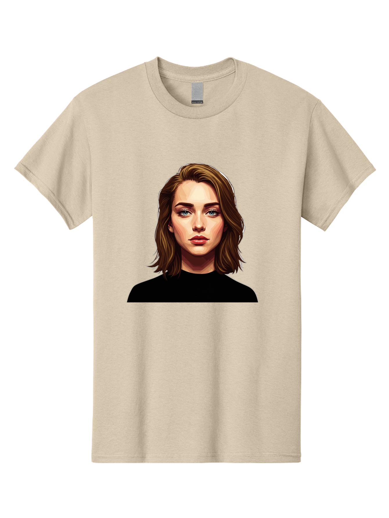 Emma-Stone Men'S Graphic Tee, 100% Cotton, Comfortable Casual Summer Wear, Machine Washable, Cartoon-Style Portrait, Emma Stone, Blue Eyes, Brown Hair, Black Shirt, Realistic Illustration, Digital Art, Female Celebrity Bad078