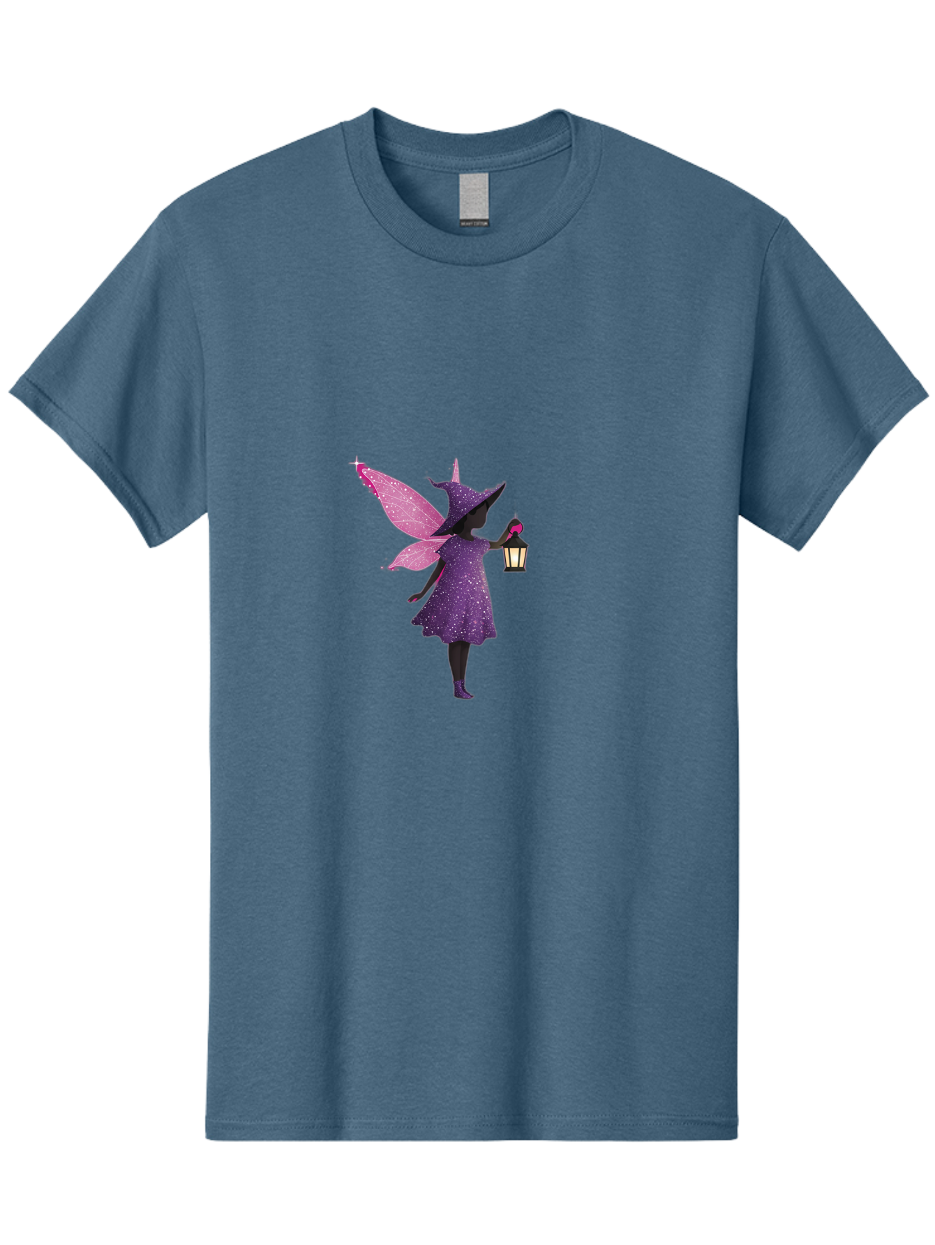 Fairy-Witch Men'S Graphic Tee, 100% Cotton, Comfortable Casual Summer Wear, Machine Washable, Fairy With Lantern, Magical Creature, Fantasy Art, Whimsical Design, Mystical Being, Purple Dress, Pink Wings, Sparkly Details, Lantern In Hand Bad082