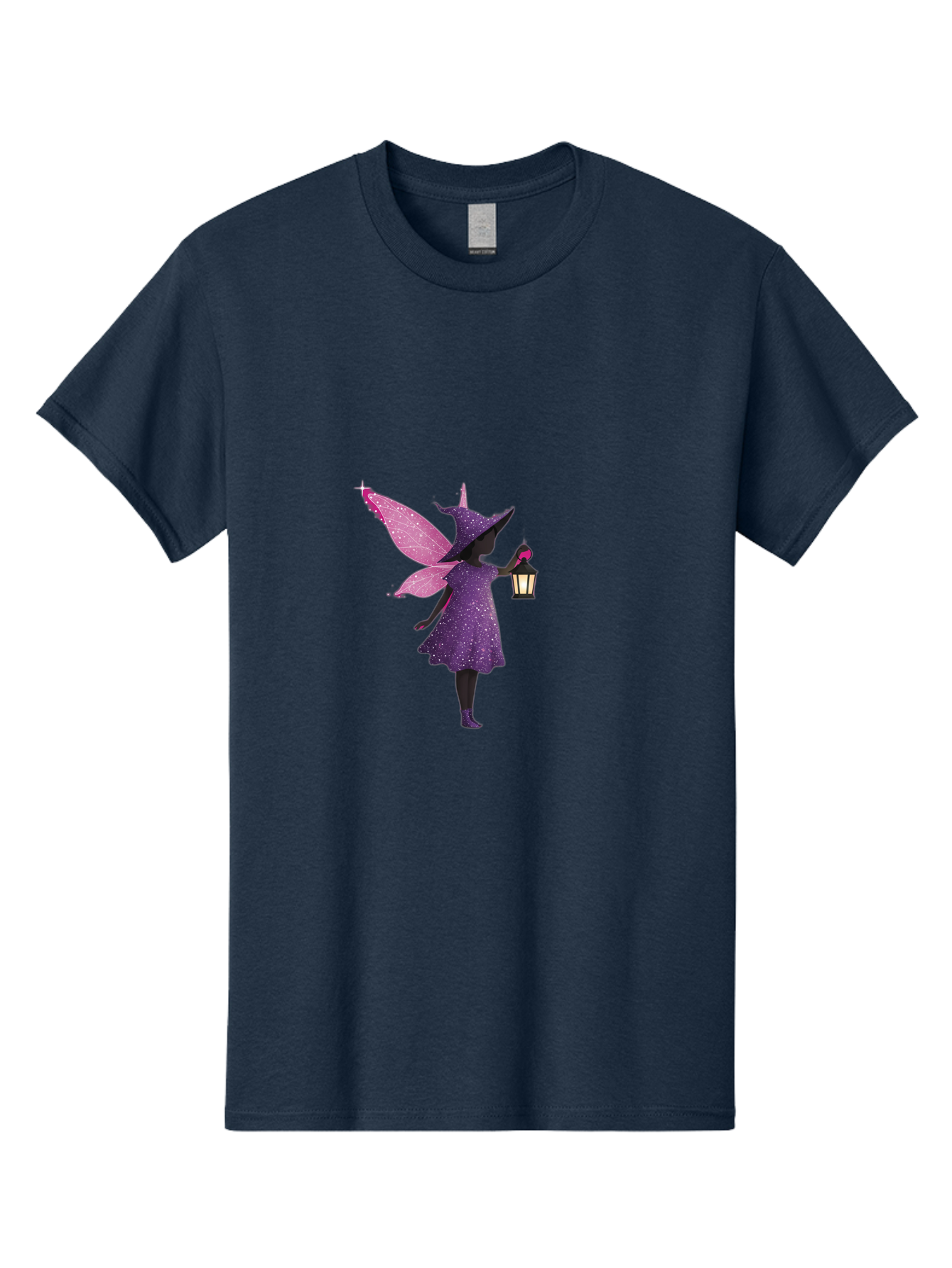 Fairy-Witch Men'S Graphic Tee, 100% Cotton, Comfortable Casual Summer Wear, Machine Washable, Fairy With Lantern, Magical Creature, Fantasy Art, Whimsical Design, Mystical Being, Purple Dress, Pink Wings, Sparkly Details, Lantern In Hand Bad082