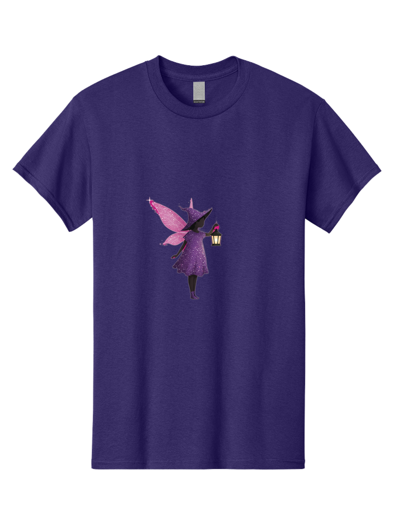 Fairy-Witch Men'S Graphic Tee, 100% Cotton, Comfortable Casual Summer Wear, Machine Washable, Fairy With Lantern, Magical Creature, Fantasy Art, Whimsical Design, Mystical Being, Purple Dress, Pink Wings, Sparkly Details, Lantern In Hand Bad082
