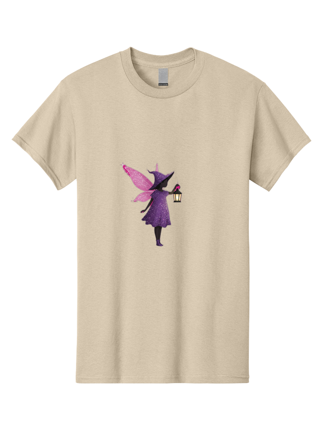 Fairy-Witch Men'S Graphic Tee, 100% Cotton, Comfortable Casual Summer Wear, Machine Washable, Fairy With Lantern, Magical Creature, Fantasy Art, Whimsical Design, Mystical Being, Purple Dress, Pink Wings, Sparkly Details, Lantern In Hand Bad082