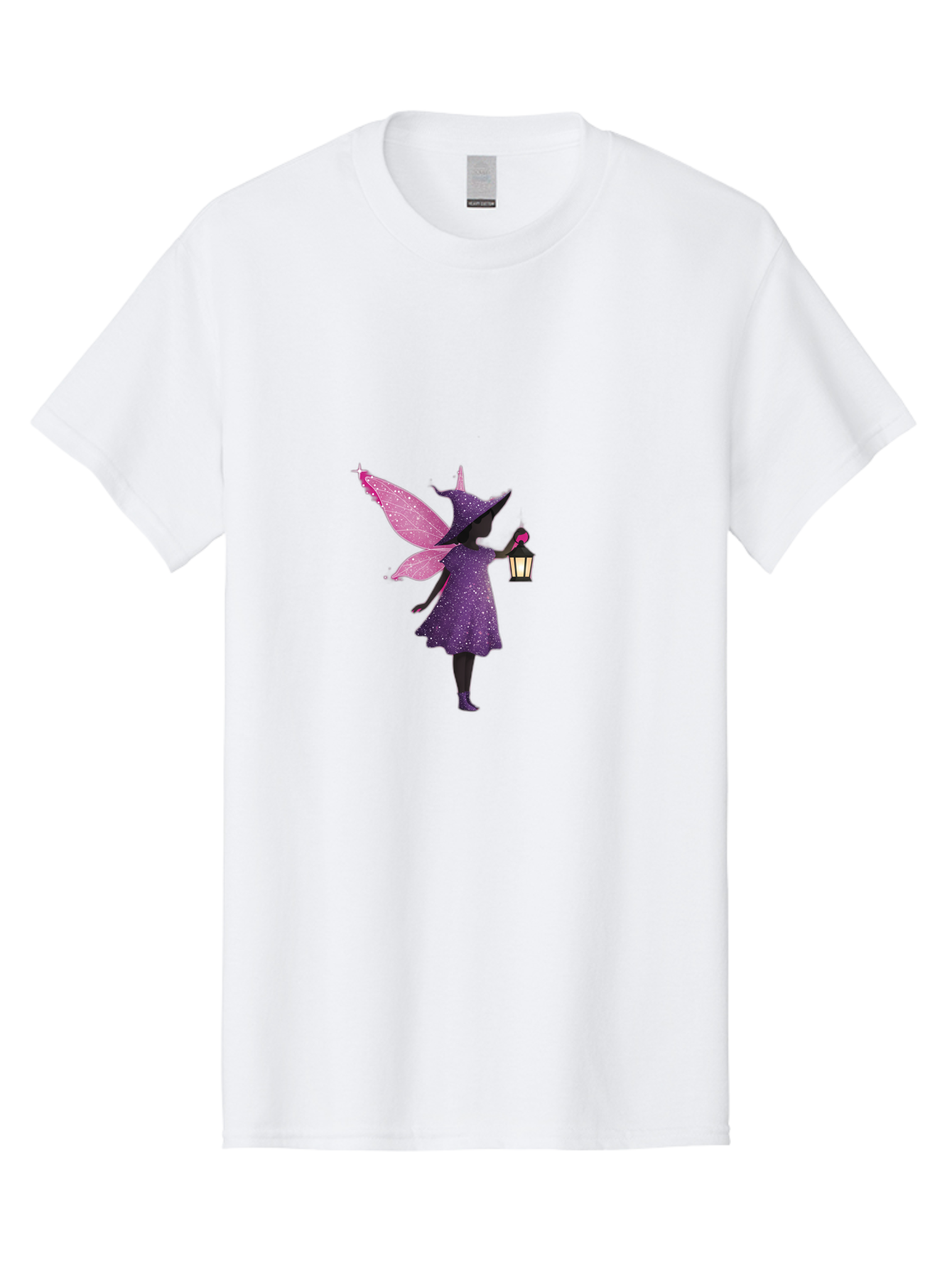 Fairy-Witch Men'S Graphic Tee, 100% Cotton, Comfortable Casual Summer Wear, Machine Washable, Fairy With Lantern, Magical Creature, Fantasy Art, Whimsical Design, Mystical Being, Purple Dress, Pink Wings, Sparkly Details, Lantern In Hand Bad082