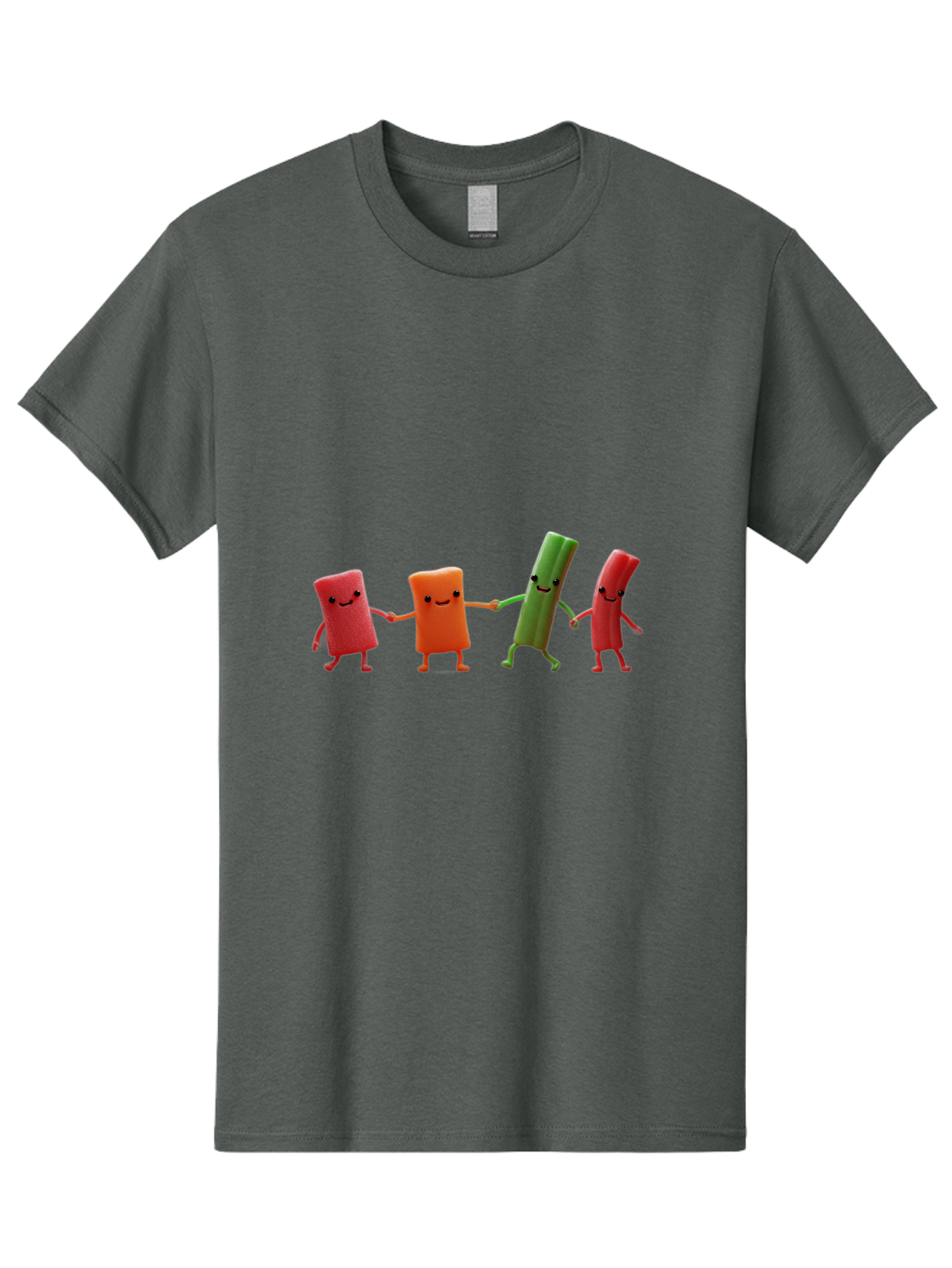 Felt-Characters-Holding-Hands Men'S Graphic Tee, 100% Cotton, Comfortable Casual Summer Wear, Machine Washable, Anthropomorphic Vegetables, Happy Faces, Holding Hands, Anthropomorphic Characters, Vegetables With Arms And Legs, Bad086