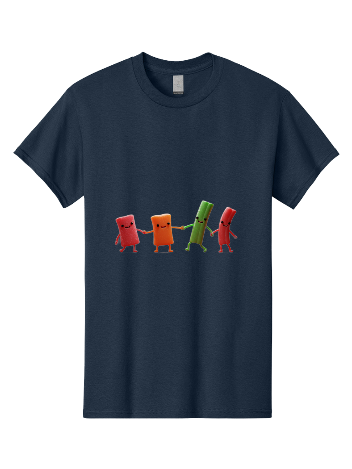 Felt-Characters-Holding-Hands Men'S Graphic Tee, 100% Cotton, Comfortable Casual Summer Wear, Machine Washable, Anthropomorphic Vegetables, Happy Faces, Holding Hands, Anthropomorphic Characters, Vegetables With Arms And Legs, Bad086