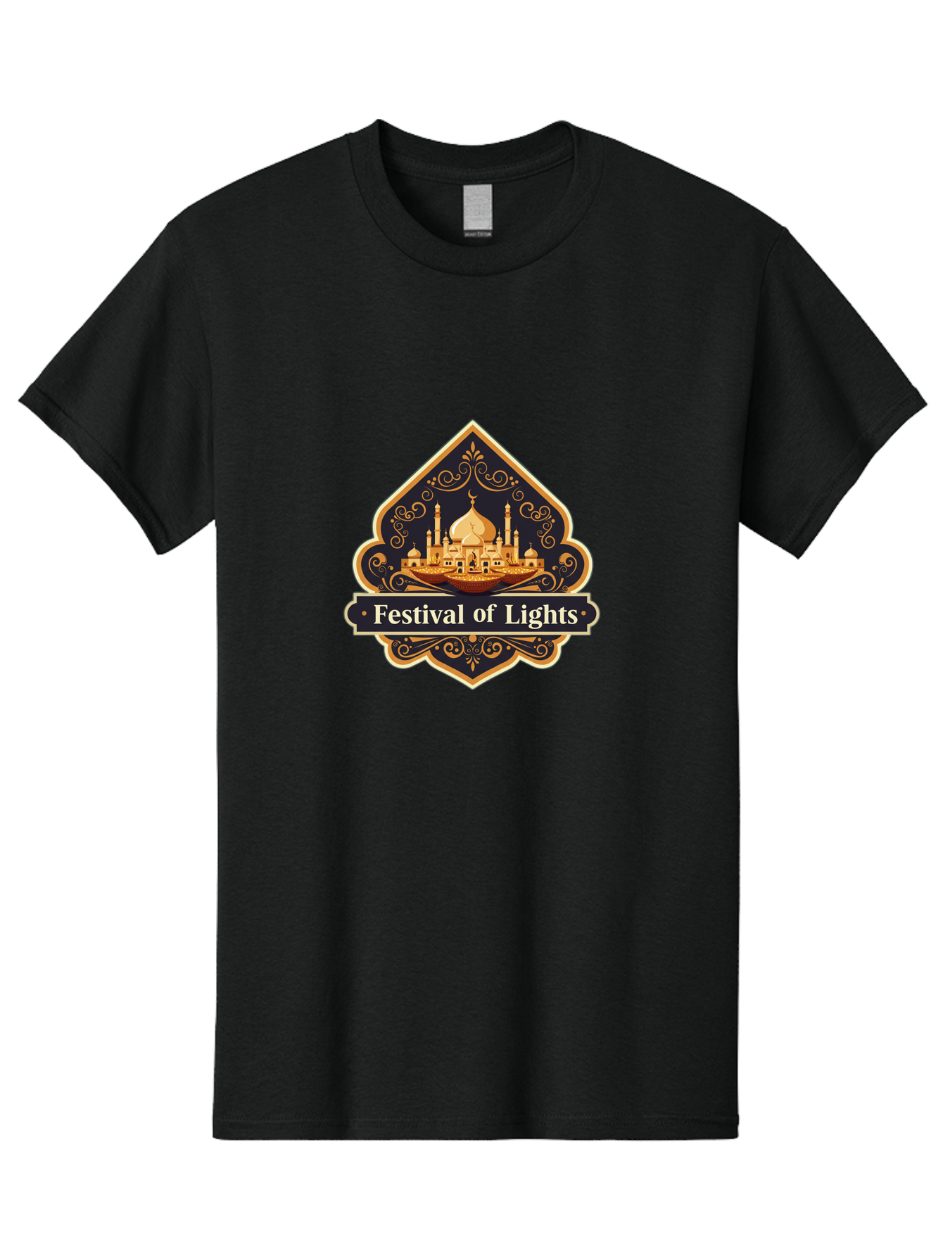 Festival-Of-Lights Men'S Graphic Tee, 100% Cotton, Comfortable Casual Summer Wear, Machine Washable, Mosque, Islamic Architecture, Golden Domes, Minarets, Crescent Moon, Intricate Designs, Ornate Details, Festival Celebration, Bad091