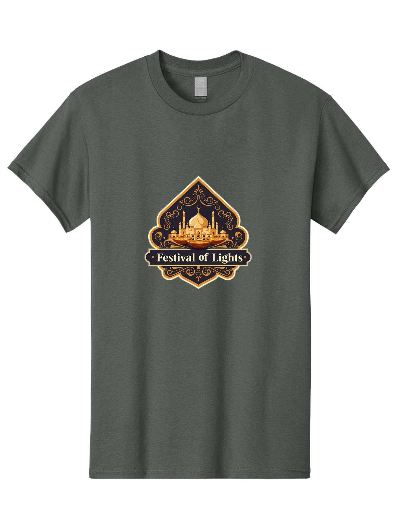 Festival-Of-Lights Men'S Graphic Tee, 100% Cotton, Comfortable Casual Summer Wear, Machine Washable, Mosque, Islamic Architecture, Golden Domes, Minarets, Crescent Moon, Intricate Designs, Ornate Details, Festival Celebration, Bad091