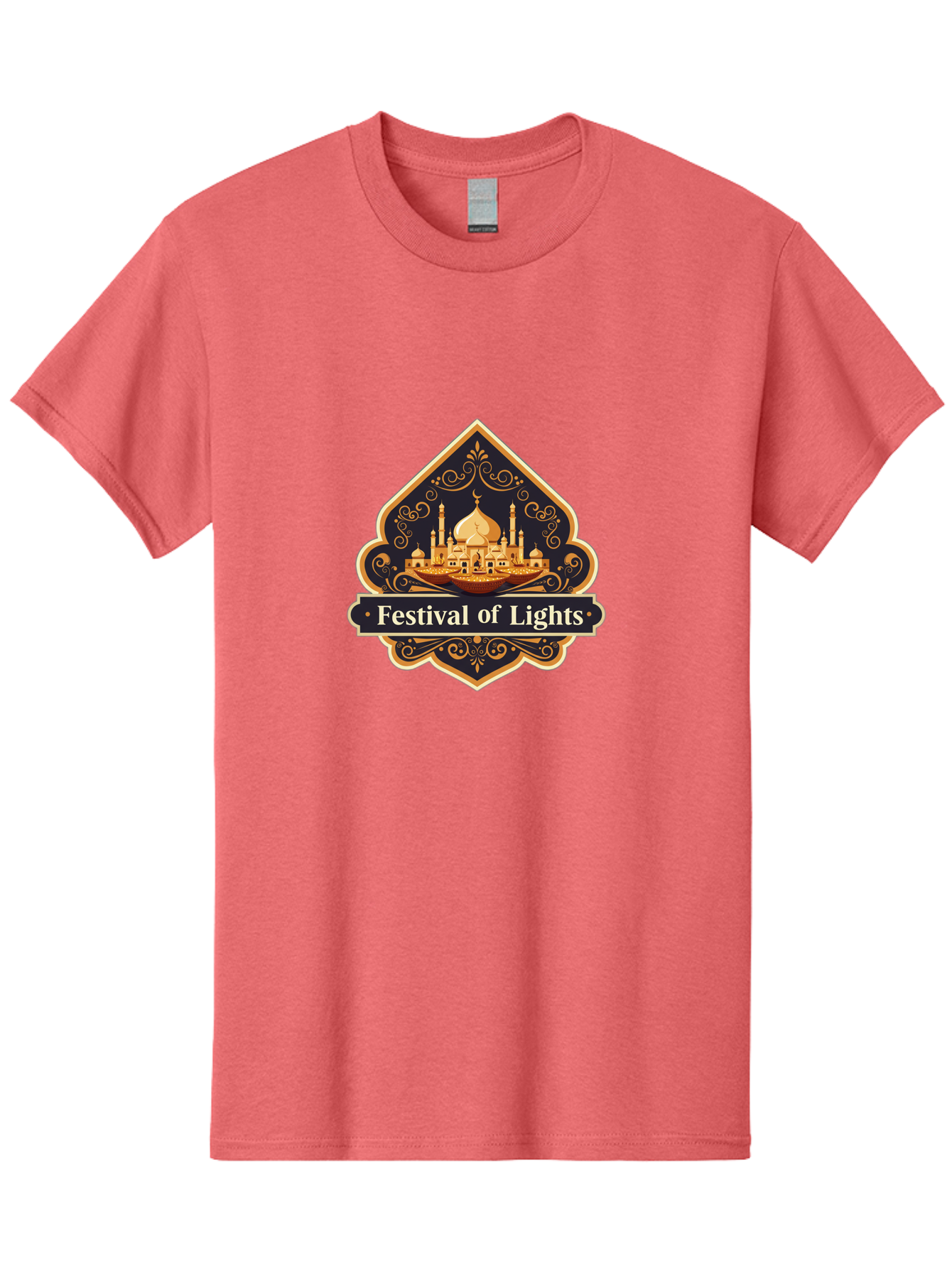 Festival-Of-Lights Men'S Graphic Tee, 100% Cotton, Comfortable Casual Summer Wear, Machine Washable, Mosque, Islamic Architecture, Golden Domes, Minarets, Crescent Moon, Intricate Designs, Ornate Details, Festival Celebration, Bad091