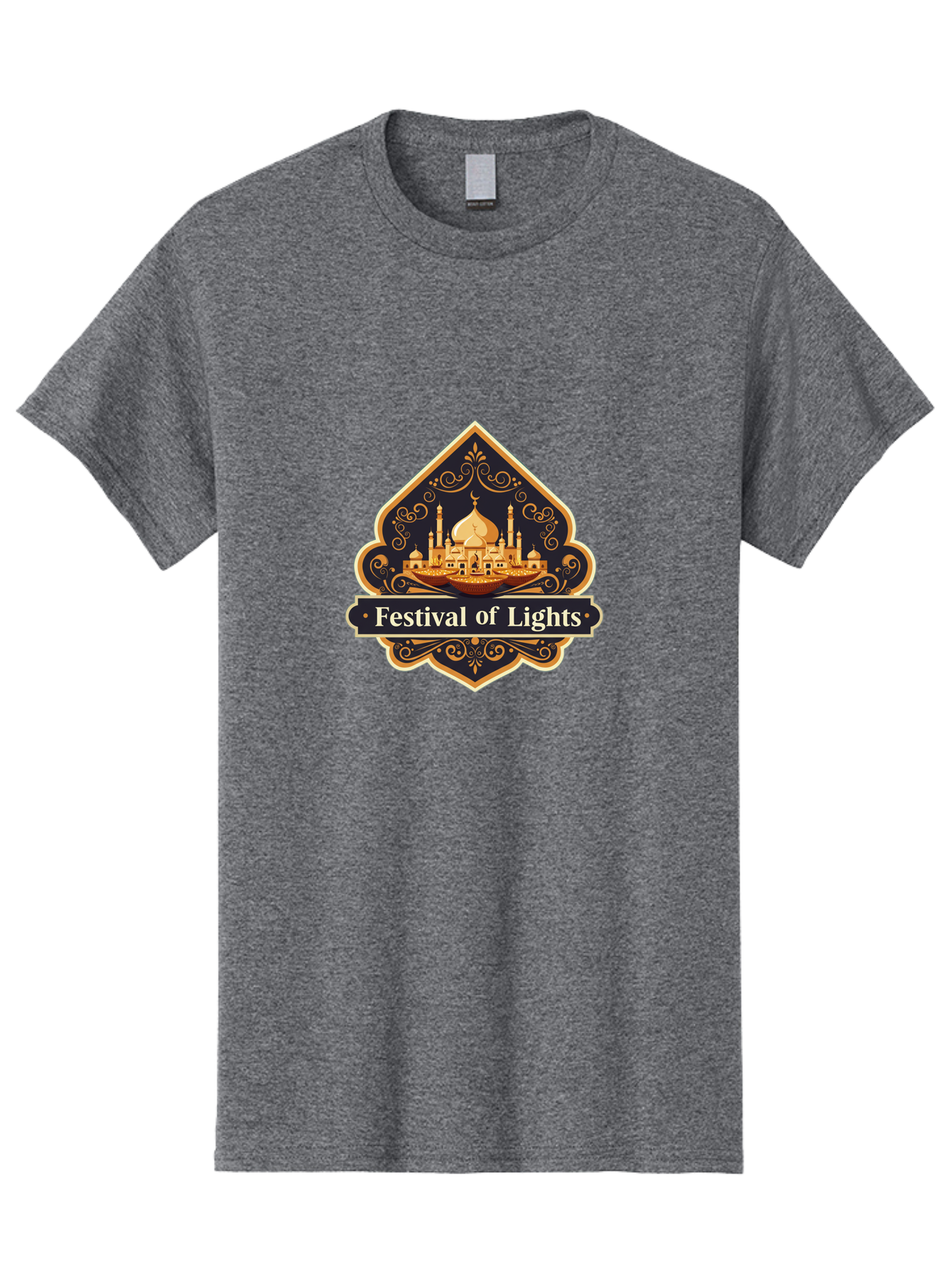 Festival-Of-Lights Men'S Graphic Tee, 100% Cotton, Comfortable Casual Summer Wear, Machine Washable, Mosque, Islamic Architecture, Golden Domes, Minarets, Crescent Moon, Intricate Designs, Ornate Details, Festival Celebration, Bad091