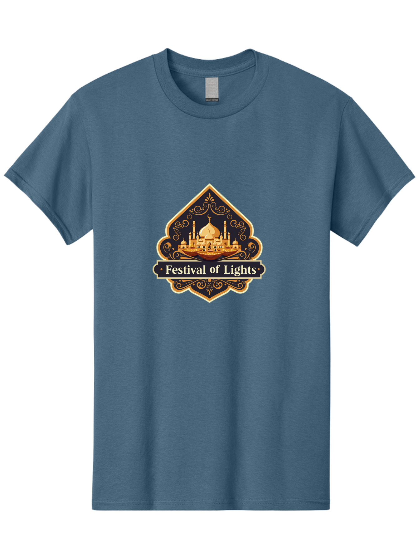 Festival-Of-Lights Men'S Graphic Tee, 100% Cotton, Comfortable Casual Summer Wear, Machine Washable, Mosque, Islamic Architecture, Golden Domes, Minarets, Crescent Moon, Intricate Designs, Ornate Details, Festival Celebration, Bad091