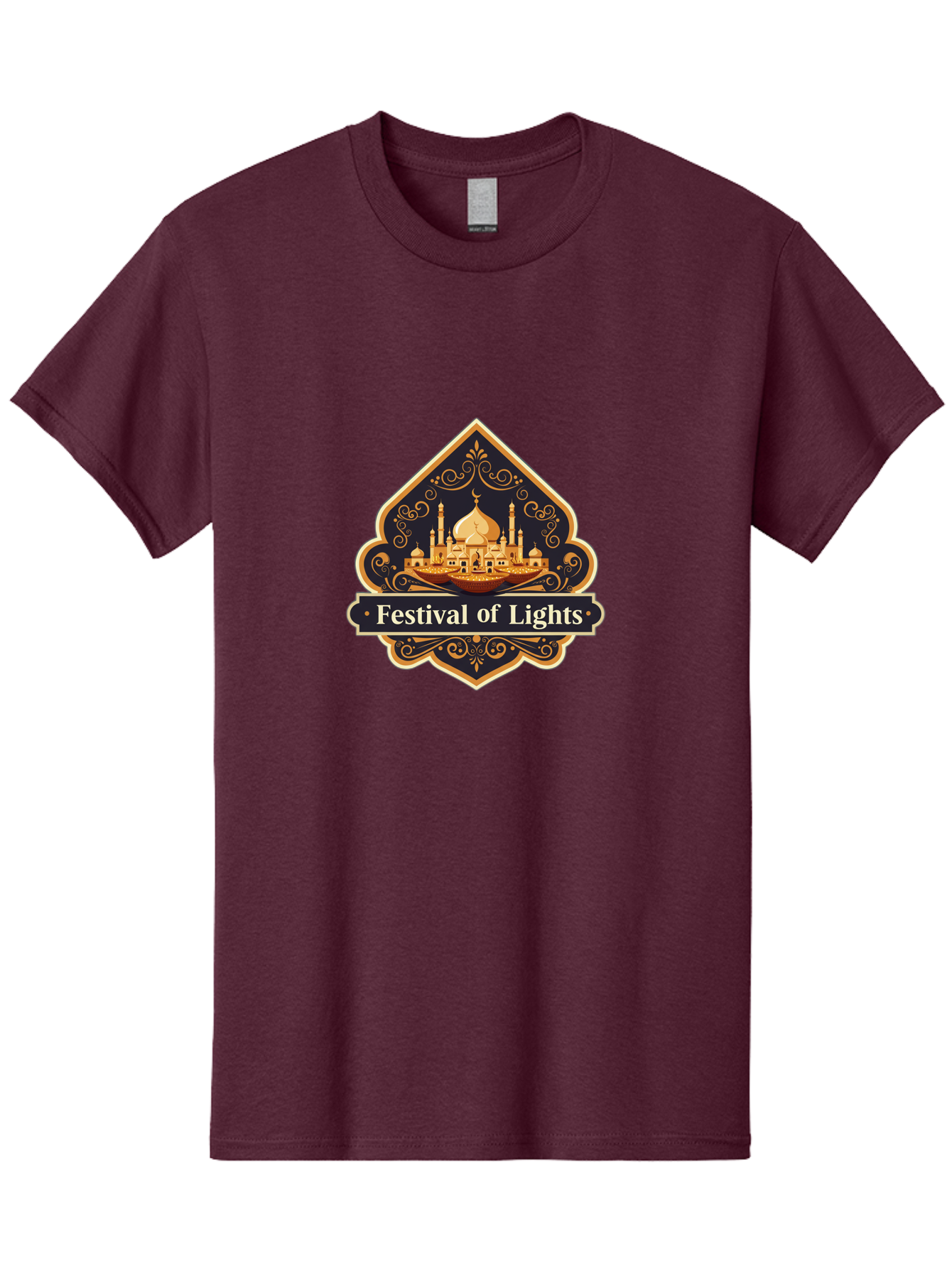 Festival-Of-Lights Men'S Graphic Tee, 100% Cotton, Comfortable Casual Summer Wear, Machine Washable, Mosque, Islamic Architecture, Golden Domes, Minarets, Crescent Moon, Intricate Designs, Ornate Details, Festival Celebration, Bad091