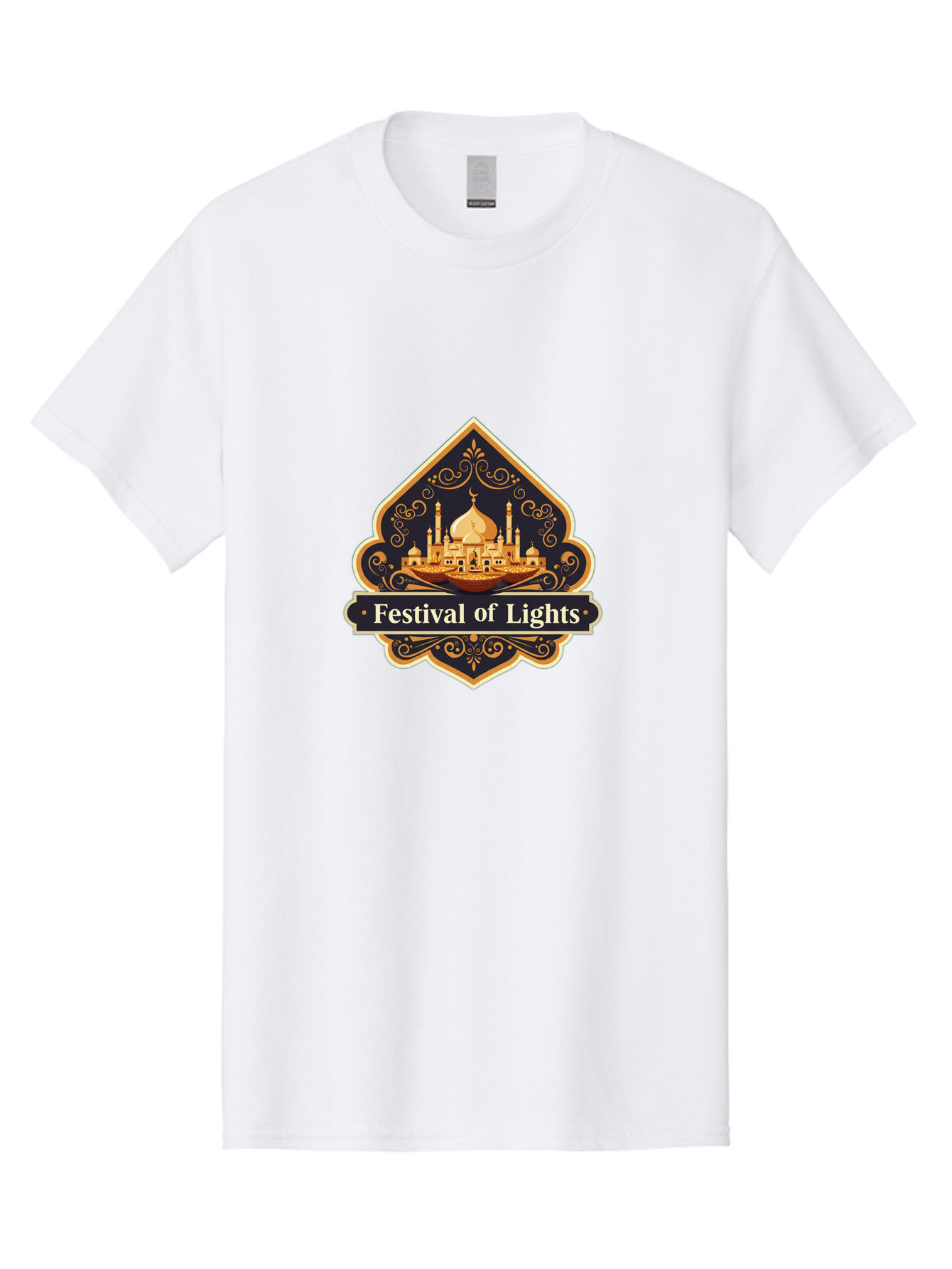 Festival-Of-Lights Men'S Graphic Tee, 100% Cotton, Comfortable Casual Summer Wear, Machine Washable, Mosque, Islamic Architecture, Golden Domes, Minarets, Crescent Moon, Intricate Designs, Ornate Details, Festival Celebration, Bad091