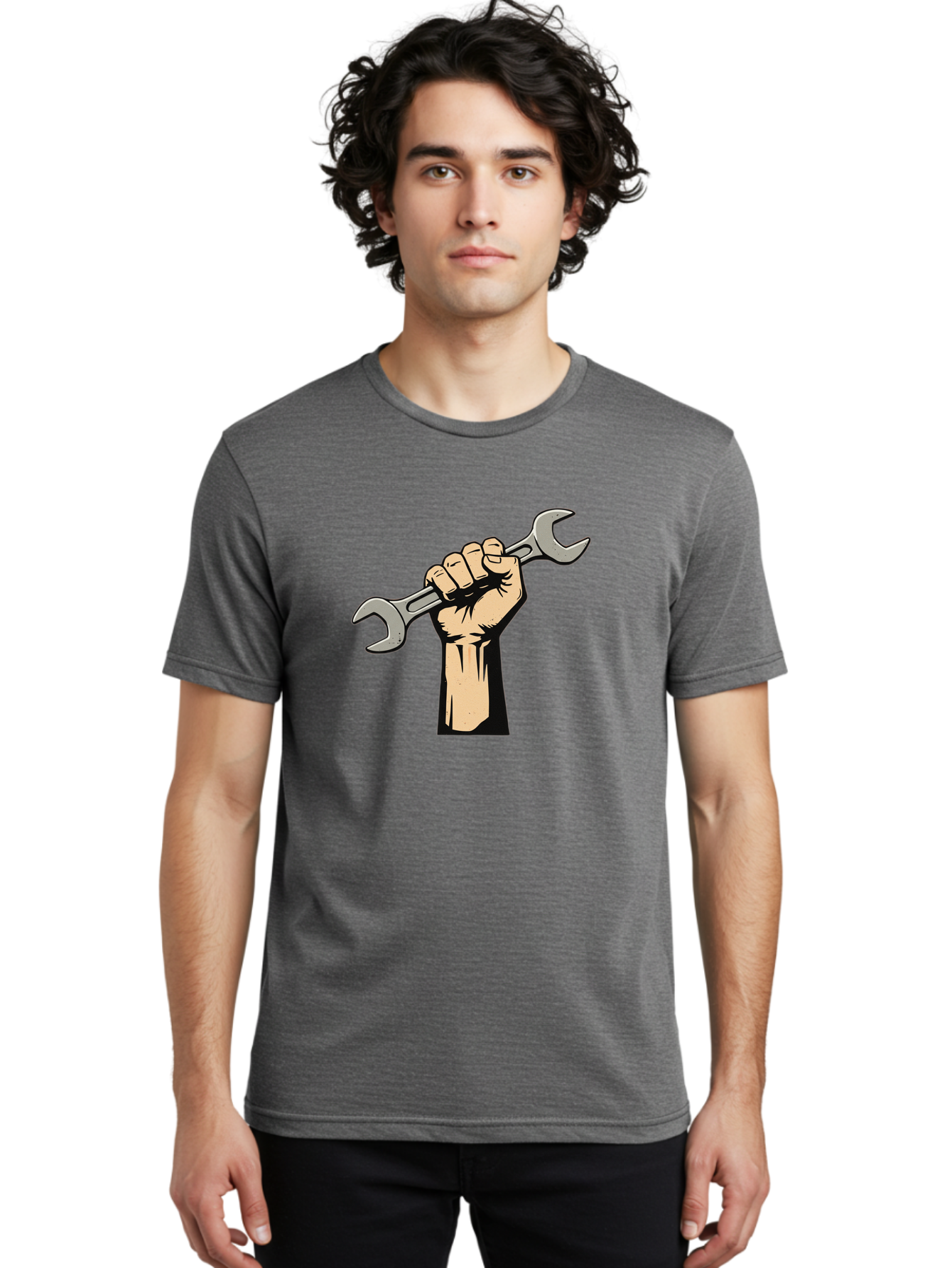 Fist-Holding-Wrench Men'S Graphic Tee, 100% Cotton, Comfortable Casual Summer Wear, Machine Washable, Hand Holding Wrench, Fist Grip, Hand Tool, Mechanic Symbol, Diy, Wrench Illustration, Labor, Hand Strength, Maintenance Bad096