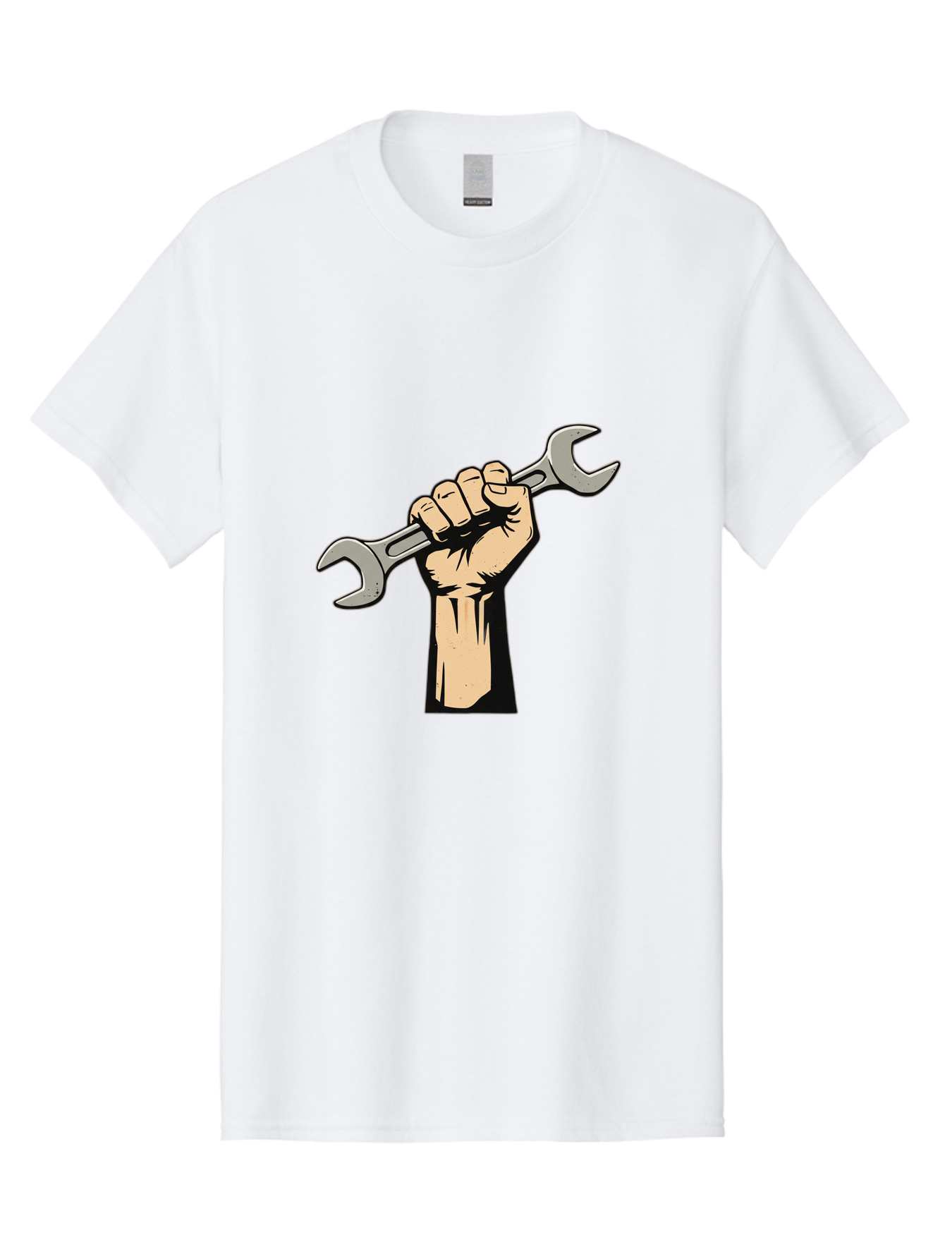 Fist-Holding-Wrench Men'S Graphic Tee, 100% Cotton, Comfortable Casual Summer Wear, Machine Washable, Hand Holding Wrench, Fist Grip, Hand Tool, Mechanic Symbol, Diy, Wrench Illustration, Labor, Hand Strength, Maintenance Bad096