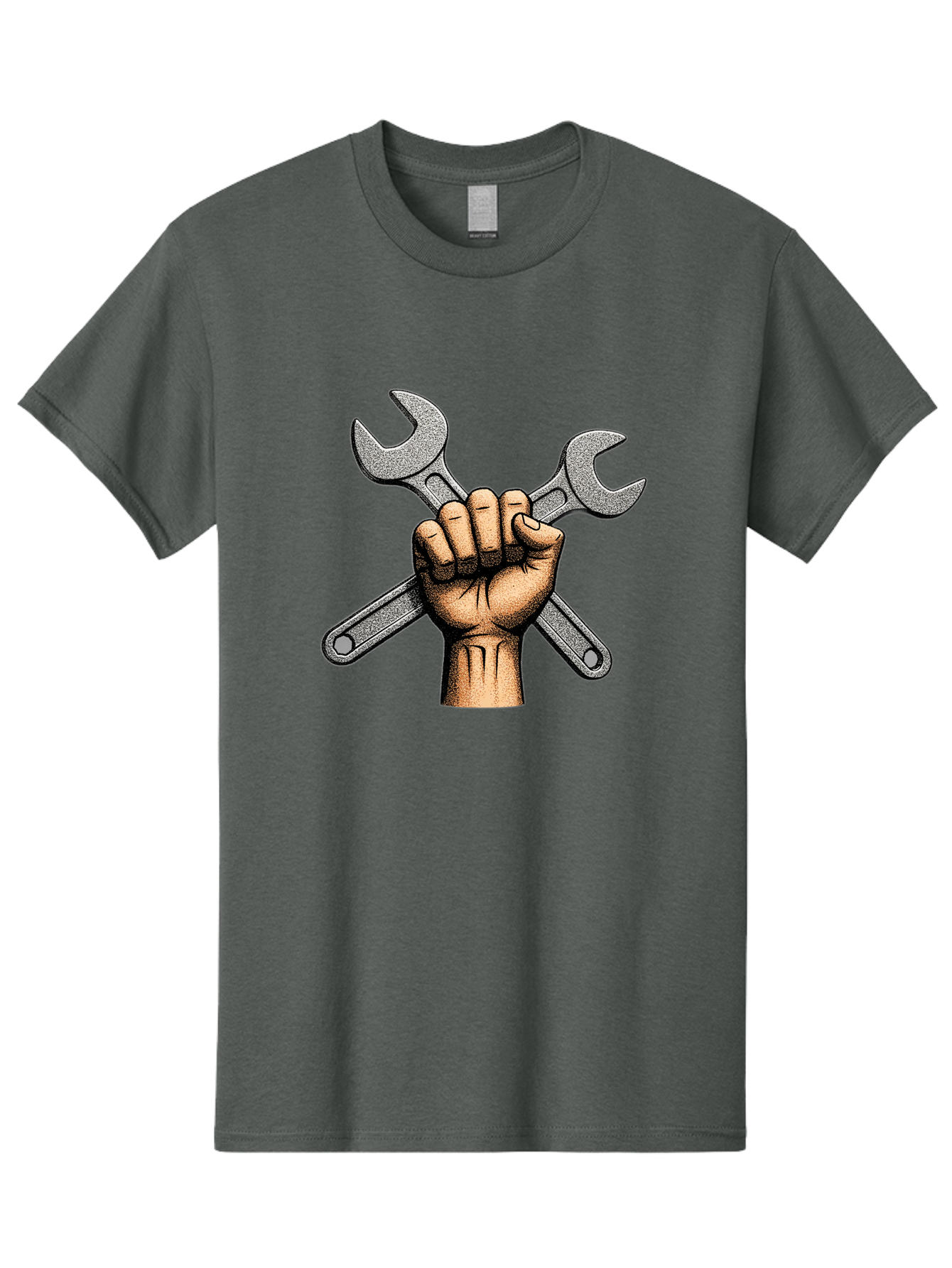 Fist-Holding-Wrenches Men'S Graphic Tee, 100% Cotton, Comfortable Casual Summer Wear, Machine Washable, Clenched Fist Holding Wrenches, Diy Tools, Repair Equipment, Handyman Symbols, Mechanic'S Hands, Maintenance Theme, Industrial Imagery Bad097