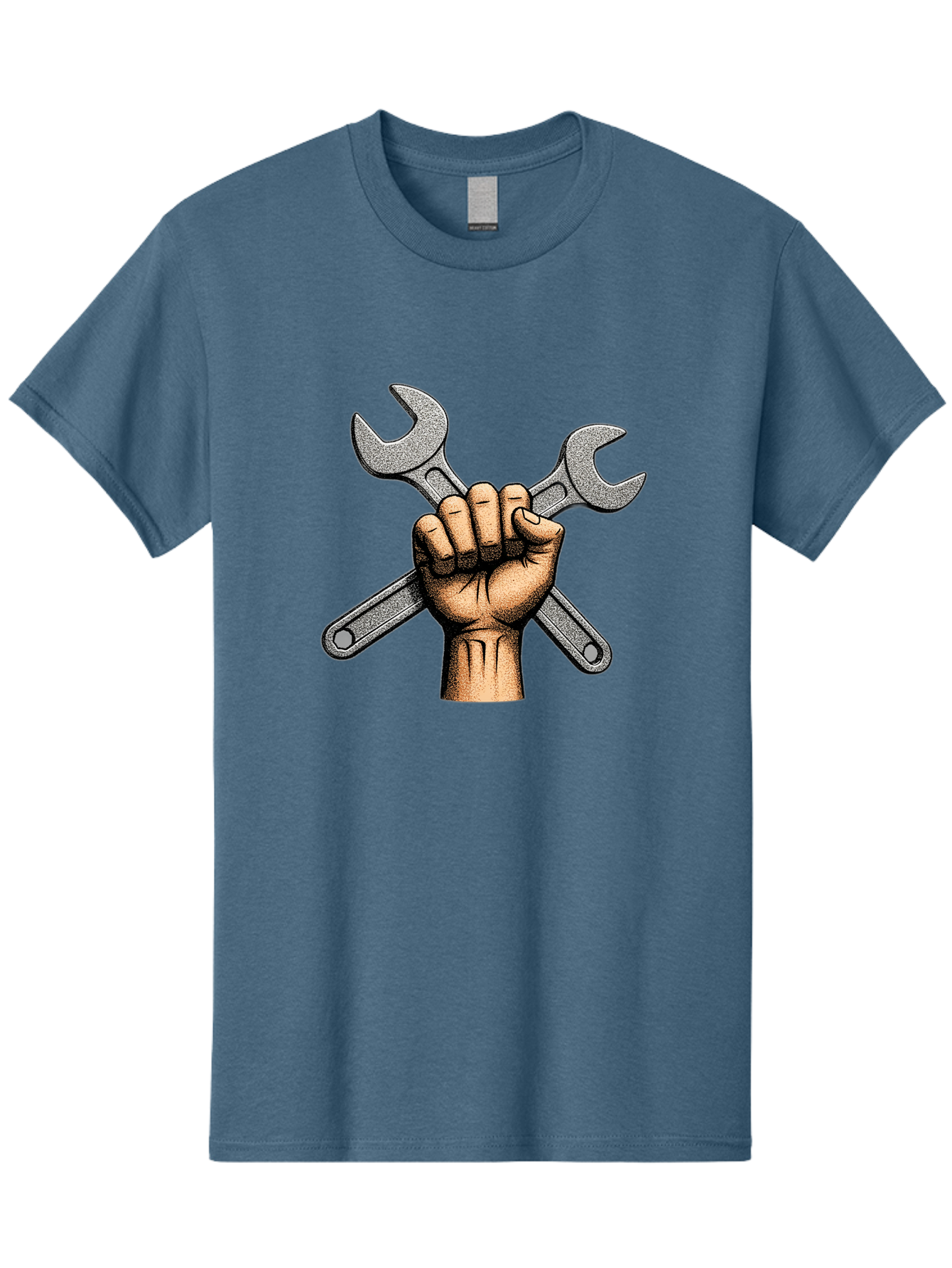 Fist-Holding-Wrenches Men'S Graphic Tee, 100% Cotton, Comfortable Casual Summer Wear, Machine Washable, Clenched Fist Holding Wrenches, Diy Tools, Repair Equipment, Handyman Symbols, Mechanic'S Hands, Maintenance Theme, Industrial Imagery Bad097