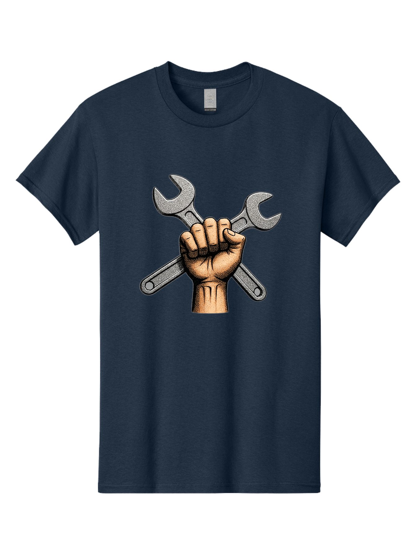 Fist-Holding-Wrenches Men'S Graphic Tee, 100% Cotton, Comfortable Casual Summer Wear, Machine Washable, Clenched Fist Holding Wrenches, Diy Tools, Repair Equipment, Handyman Symbols, Mechanic'S Hands, Maintenance Theme, Industrial Imagery Bad097