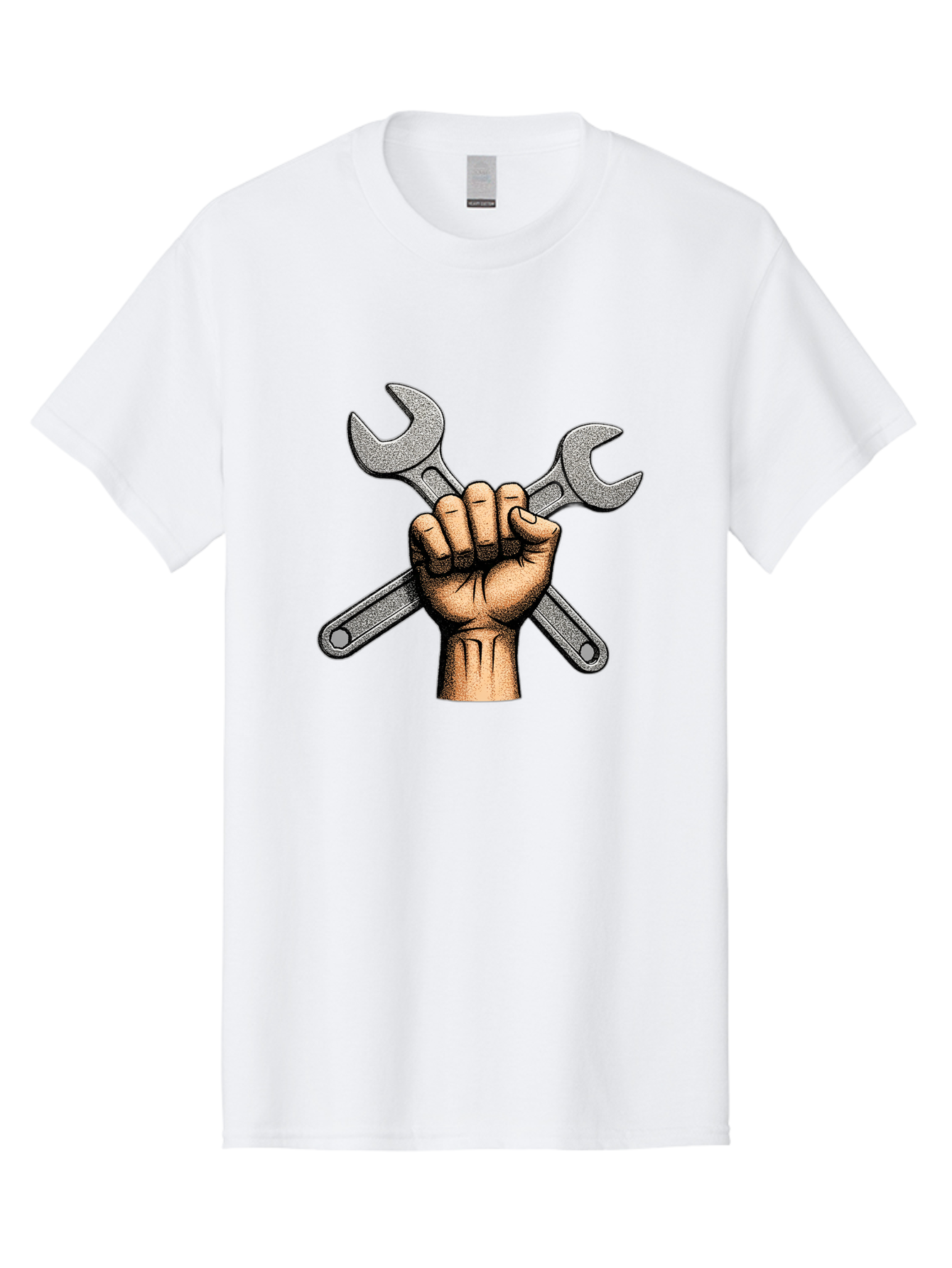 Fist-Holding-Wrenches Men'S Graphic Tee, 100% Cotton, Comfortable Casual Summer Wear, Machine Washable, Clenched Fist Holding Wrenches, Diy Tools, Repair Equipment, Handyman Symbols, Mechanic'S Hands, Maintenance Theme, Industrial Imagery Bad097