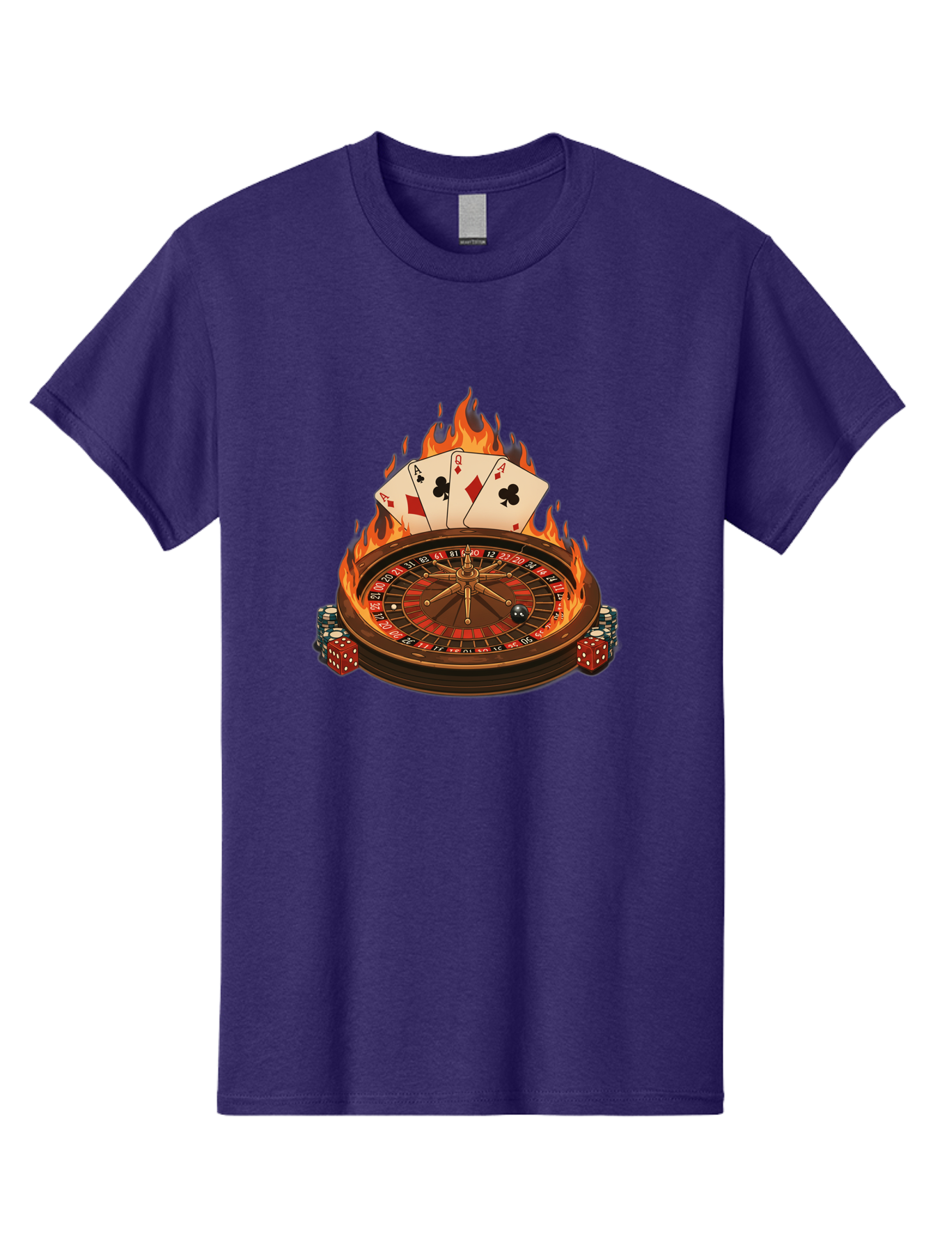 Flaming-Roulette Men'S Graphic Tee, 100% Cotton, Comfortable Casual Summer Wear, Machine Washable, Roulette Wheel, Casino Games, Playing Cards, Poker Chips, Flames, High Stakes, Game Of Chance, Betting, Casino Atmosphere, Luck Bad100
