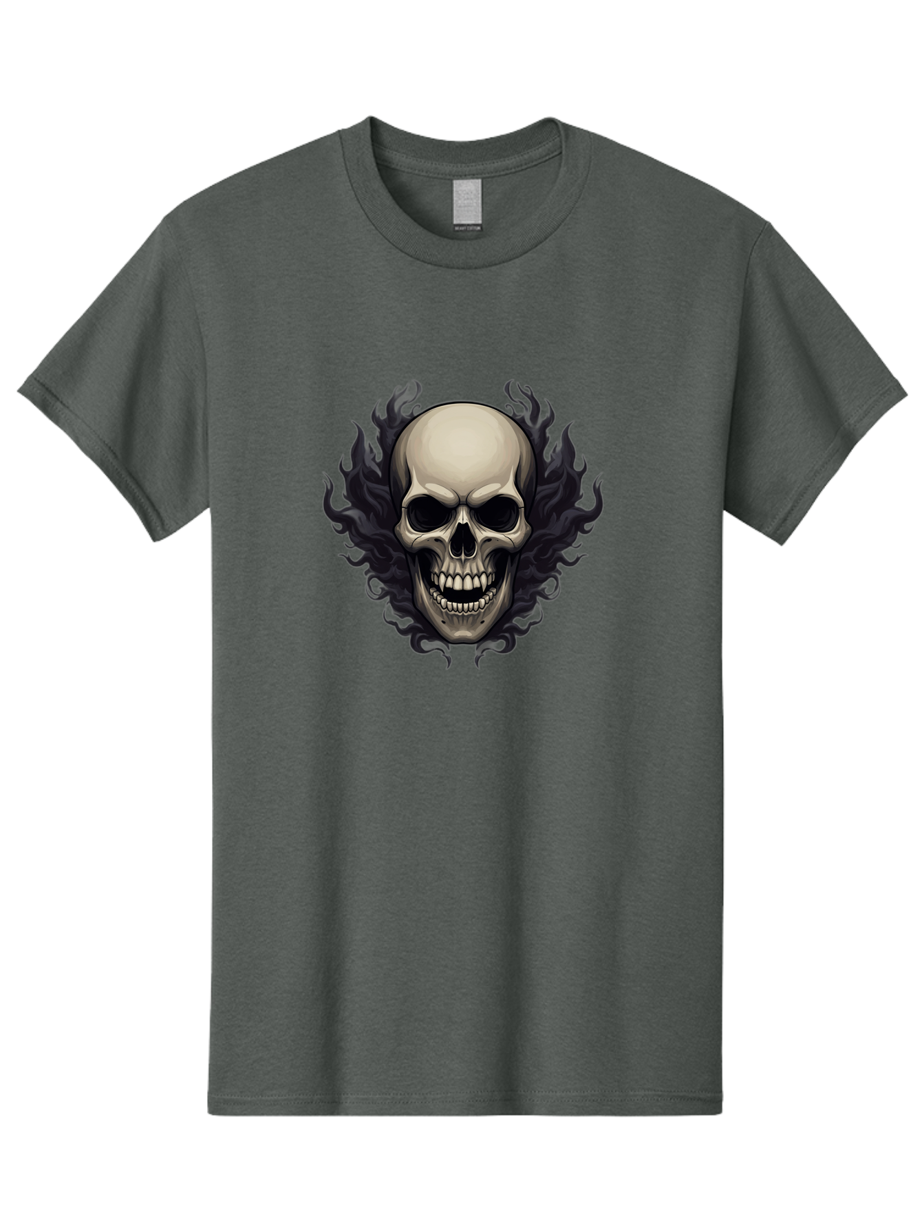 Flaming-Skull Men'S Graphic Tee, 100% Cotton, Comfortable Casual Summer Wear, Machine Washable, Skull With Flames, Grunge Style, Gothic Graphic, Horror Theme, Dark Art, Punk Rock, Edgy Design, Bold Imagery, Fiery Skull, Intense Graphics Bad101