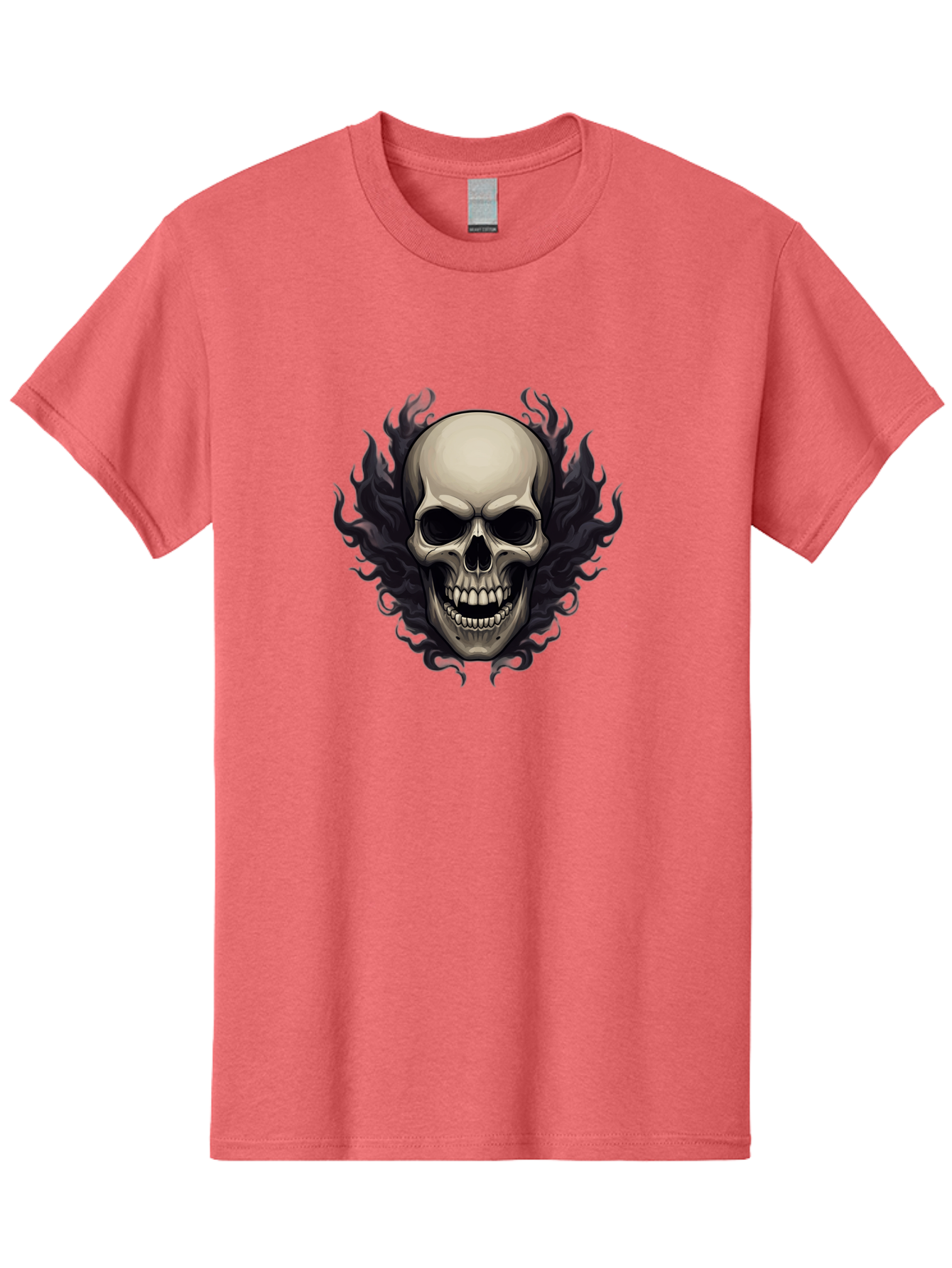 Flaming-Skull Men'S Graphic Tee, 100% Cotton, Comfortable Casual Summer Wear, Machine Washable, Skull With Flames, Grunge Style, Gothic Graphic, Horror Theme, Dark Art, Punk Rock, Edgy Design, Bold Imagery, Fiery Skull, Intense Graphics Bad101