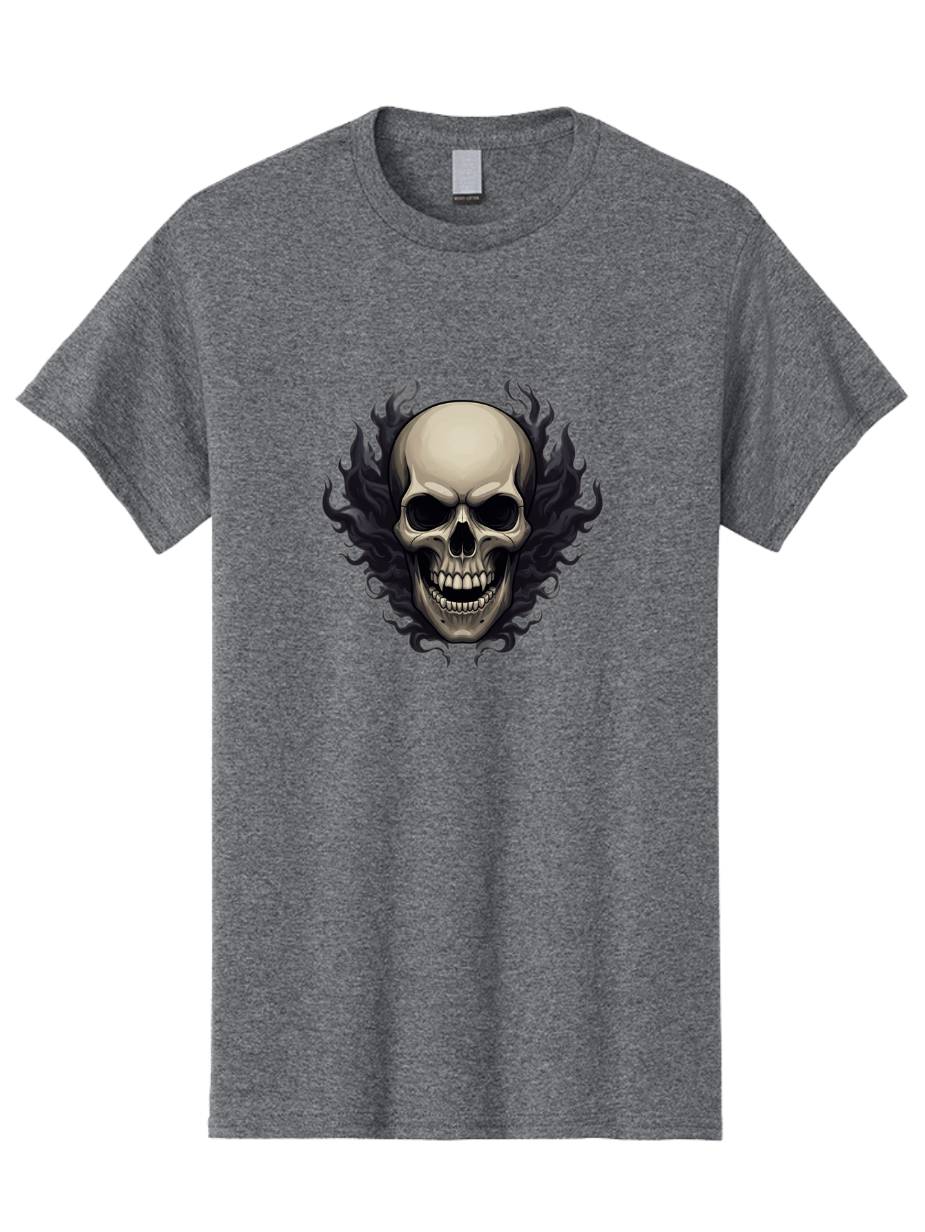 Flaming-Skull Men'S Graphic Tee, 100% Cotton, Comfortable Casual Summer Wear, Machine Washable, Skull With Flames, Grunge Style, Gothic Graphic, Horror Theme, Dark Art, Punk Rock, Edgy Design, Bold Imagery, Fiery Skull, Intense Graphics Bad101