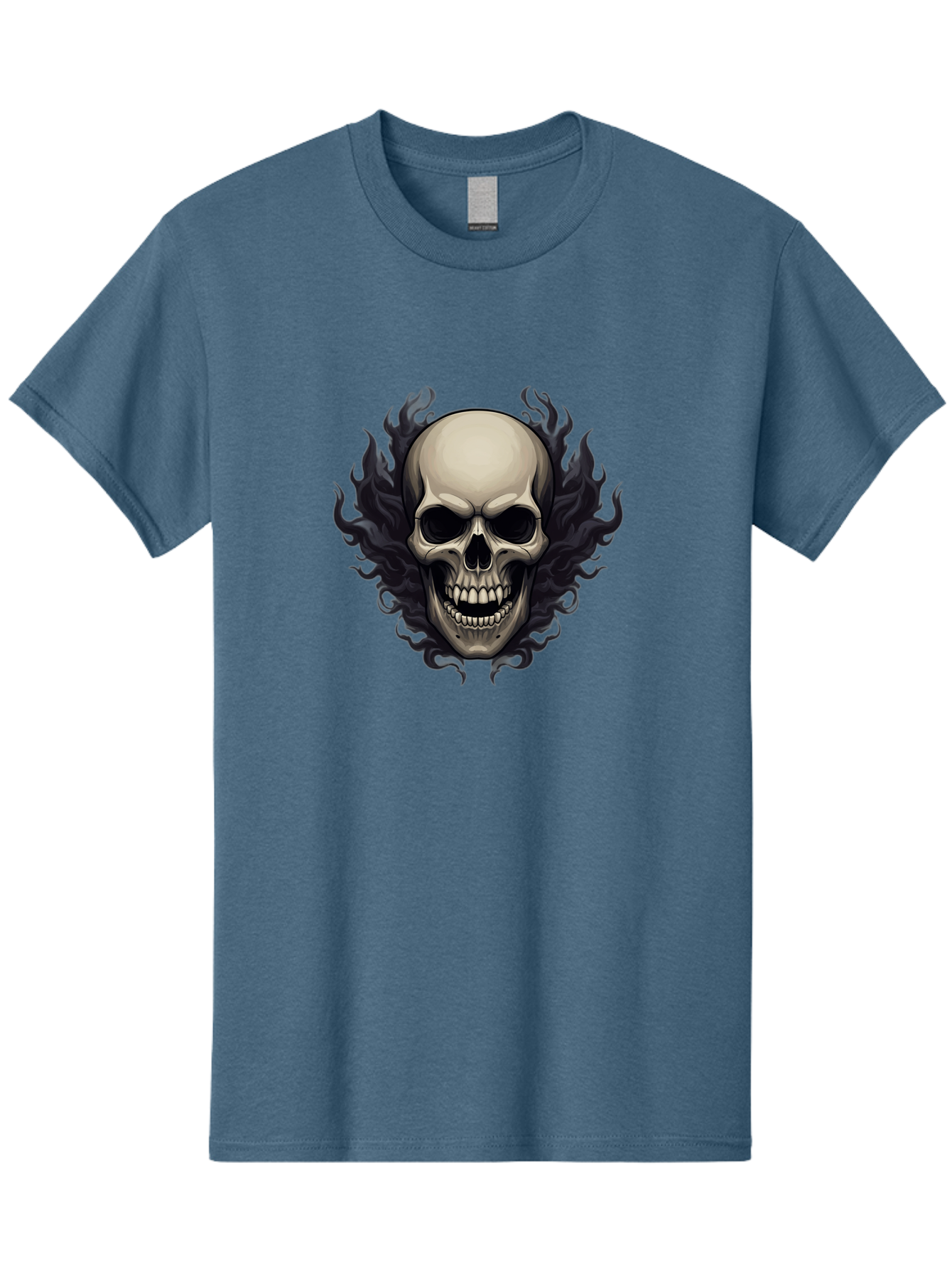 Flaming-Skull Men'S Graphic Tee, 100% Cotton, Comfortable Casual Summer Wear, Machine Washable, Skull With Flames, Grunge Style, Gothic Graphic, Horror Theme, Dark Art, Punk Rock, Edgy Design, Bold Imagery, Fiery Skull, Intense Graphics Bad101
