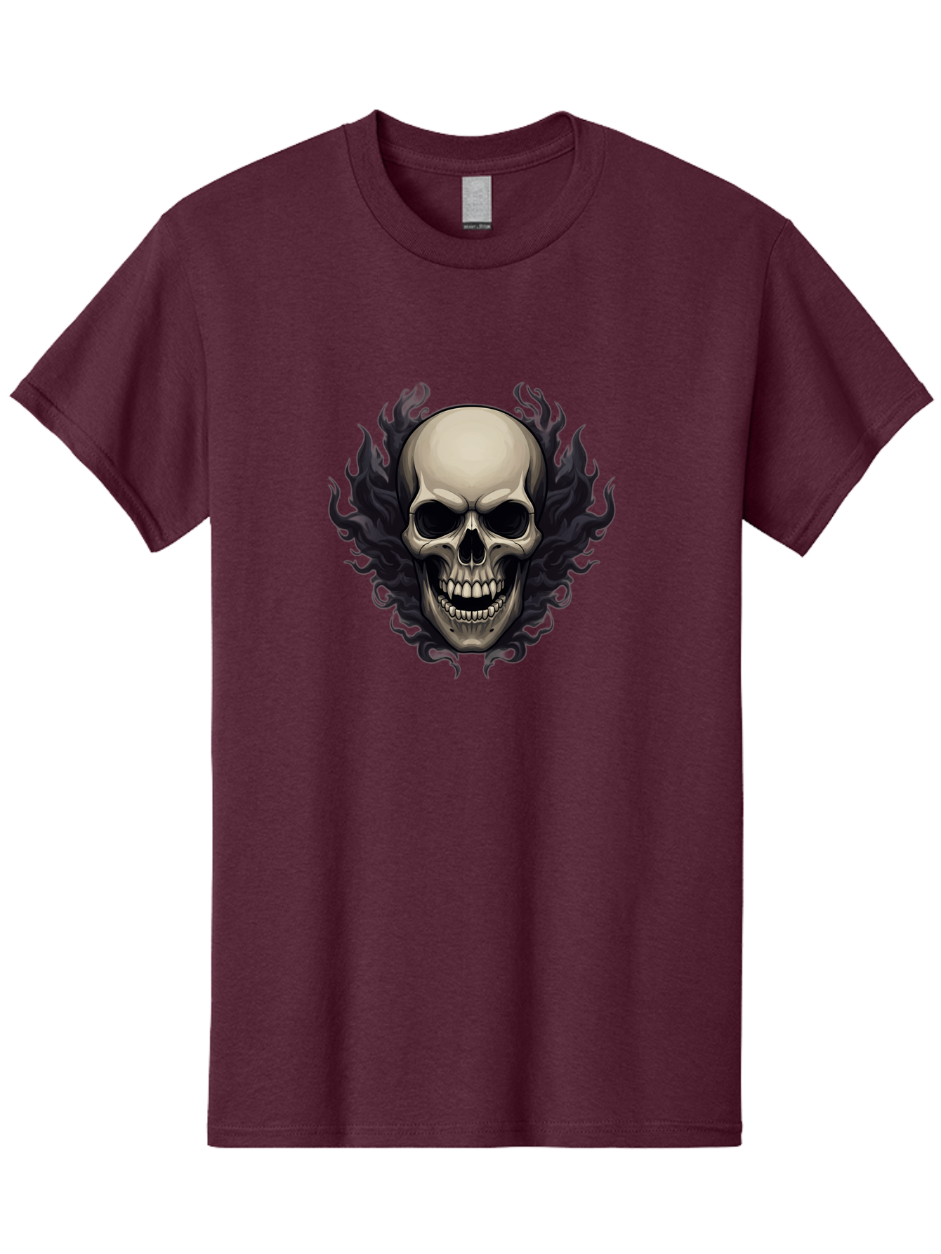 Flaming-Skull Men'S Graphic Tee, 100% Cotton, Comfortable Casual Summer Wear, Machine Washable, Skull With Flames, Grunge Style, Gothic Graphic, Horror Theme, Dark Art, Punk Rock, Edgy Design, Bold Imagery, Fiery Skull, Intense Graphics Bad101