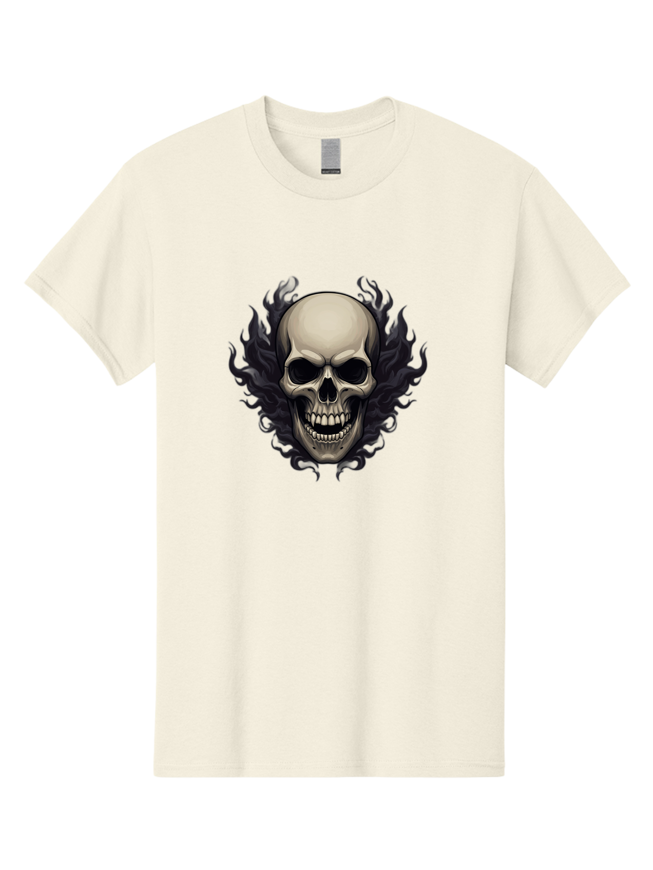 Flaming-Skull Men'S Graphic Tee, 100% Cotton, Comfortable Casual Summer Wear, Machine Washable, Skull With Flames, Grunge Style, Gothic Graphic, Horror Theme, Dark Art, Punk Rock, Edgy Design, Bold Imagery, Fiery Skull, Intense Graphics Bad101