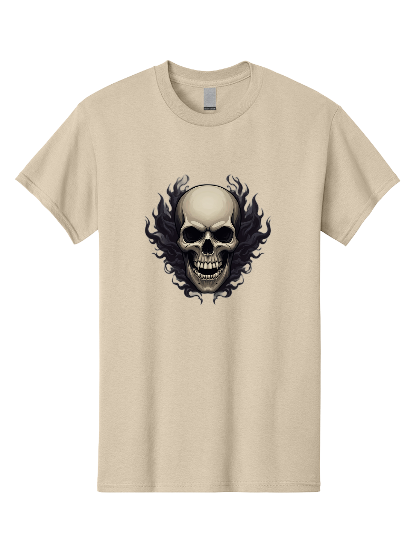 Flaming-Skull Men'S Graphic Tee, 100% Cotton, Comfortable Casual Summer Wear, Machine Washable, Skull With Flames, Grunge Style, Gothic Graphic, Horror Theme, Dark Art, Punk Rock, Edgy Design, Bold Imagery, Fiery Skull, Intense Graphics Bad101