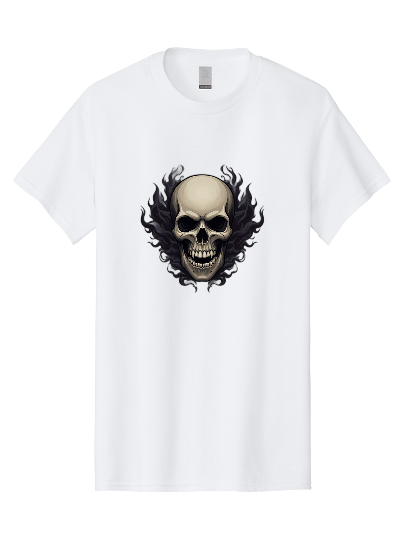 Flaming-Skull Men'S Graphic Tee, 100% Cotton, Comfortable Casual Summer Wear, Machine Washable, Skull With Flames, Grunge Style, Gothic Graphic, Horror Theme, Dark Art, Punk Rock, Edgy Design, Bold Imagery, Fiery Skull, Intense Graphics Bad101