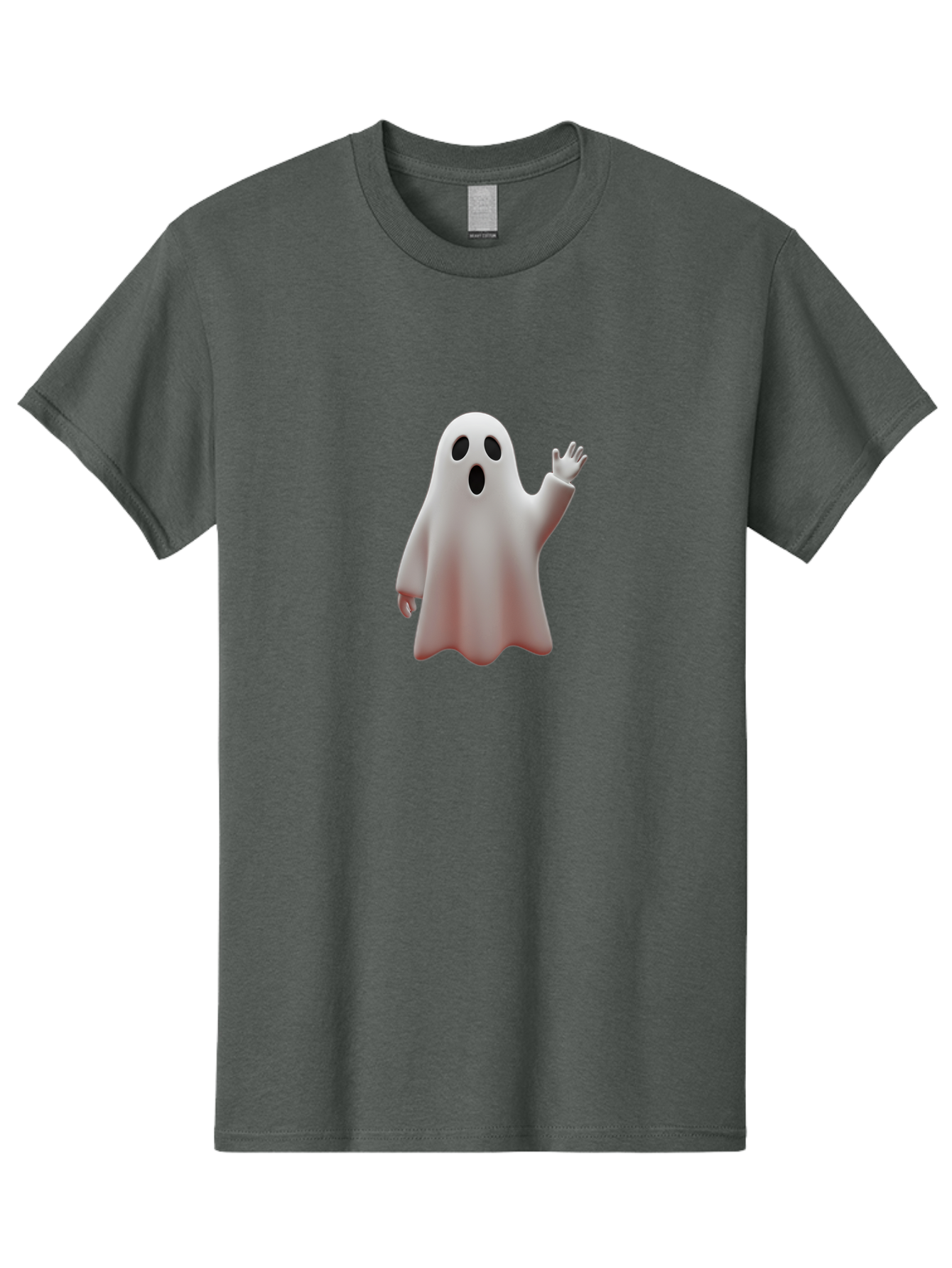 Floating-Ghost Men'S Graphic Tee, 100% Cotton, Comfortable Casual Summer Wear, Machine Washable, Cartoon Ghost, Friendly Ghost, White Ghost Character, Waving Hand, Surprised Expression, Halloween Character, 3D Illustration, Ghostly Figure Bad103