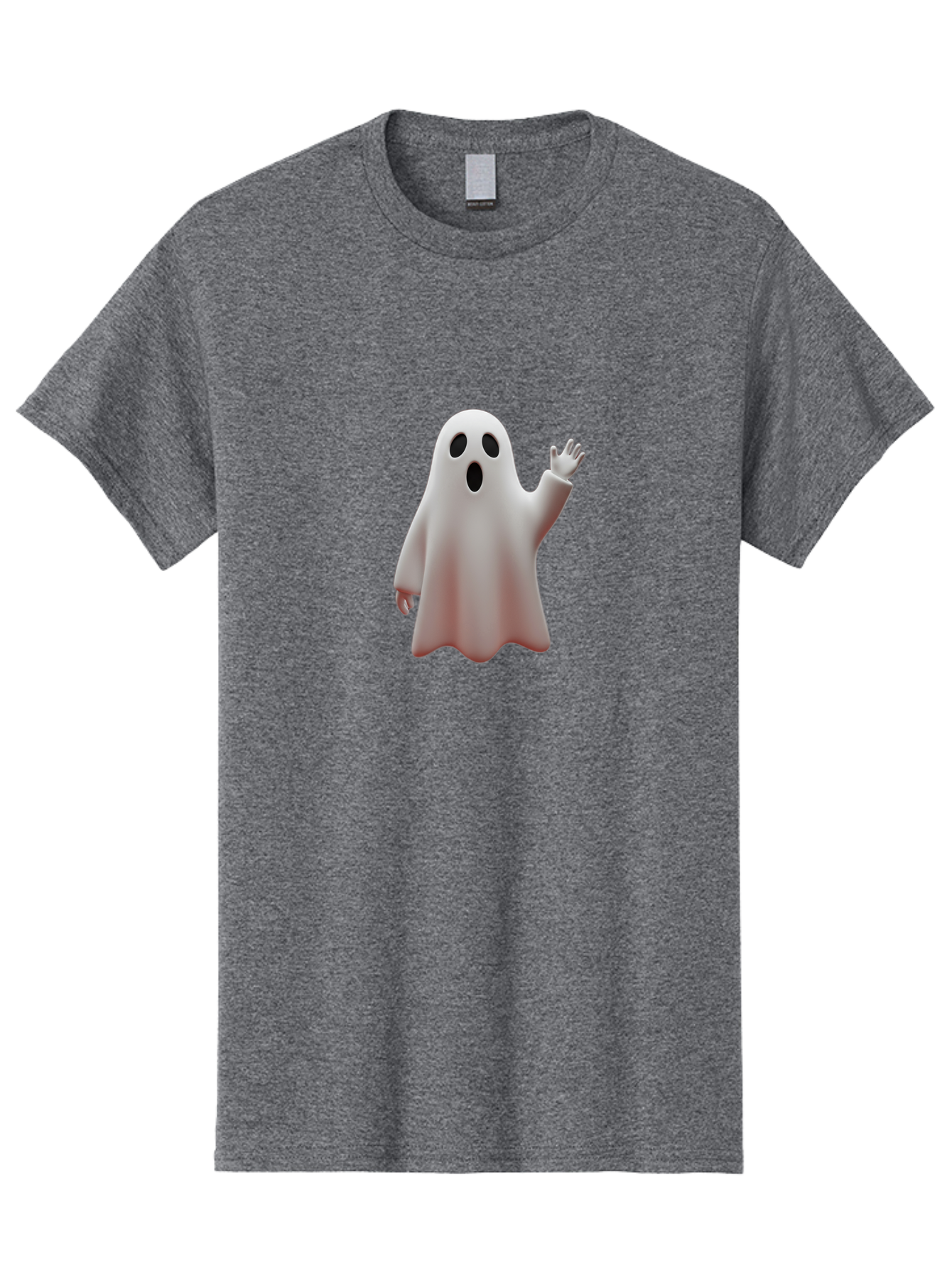 Floating-Ghost Men'S Graphic Tee, 100% Cotton, Comfortable Casual Summer Wear, Machine Washable, Cartoon Ghost, Friendly Ghost, White Ghost Character, Waving Hand, Surprised Expression, Halloween Character, 3D Illustration, Ghostly Figure Bad103