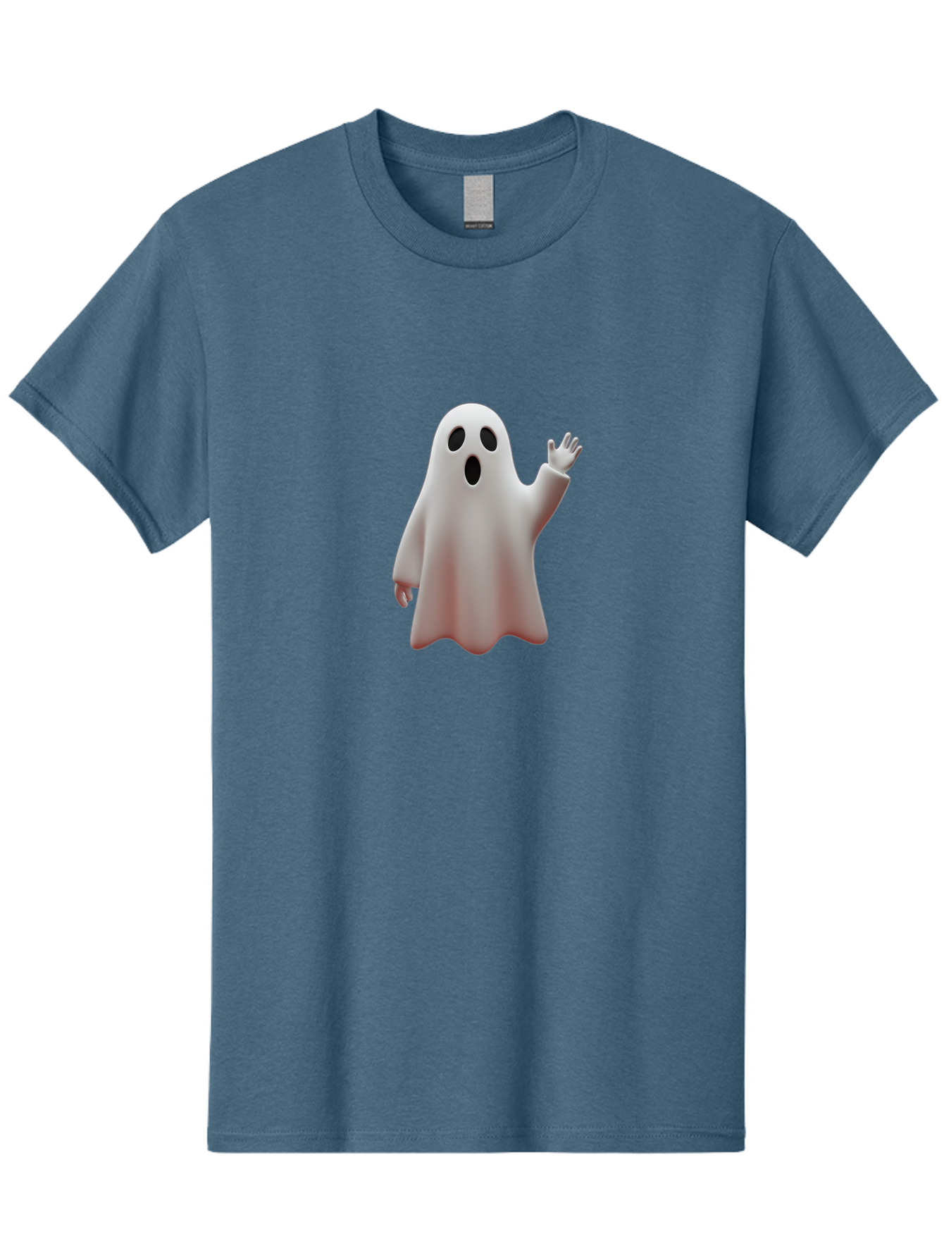 Floating-Ghost Men'S Graphic Tee, 100% Cotton, Comfortable Casual Summer Wear, Machine Washable, Cartoon Ghost, Friendly Ghost, White Ghost Character, Waving Hand, Surprised Expression, Halloween Character, 3D Illustration, Ghostly Figure Bad103