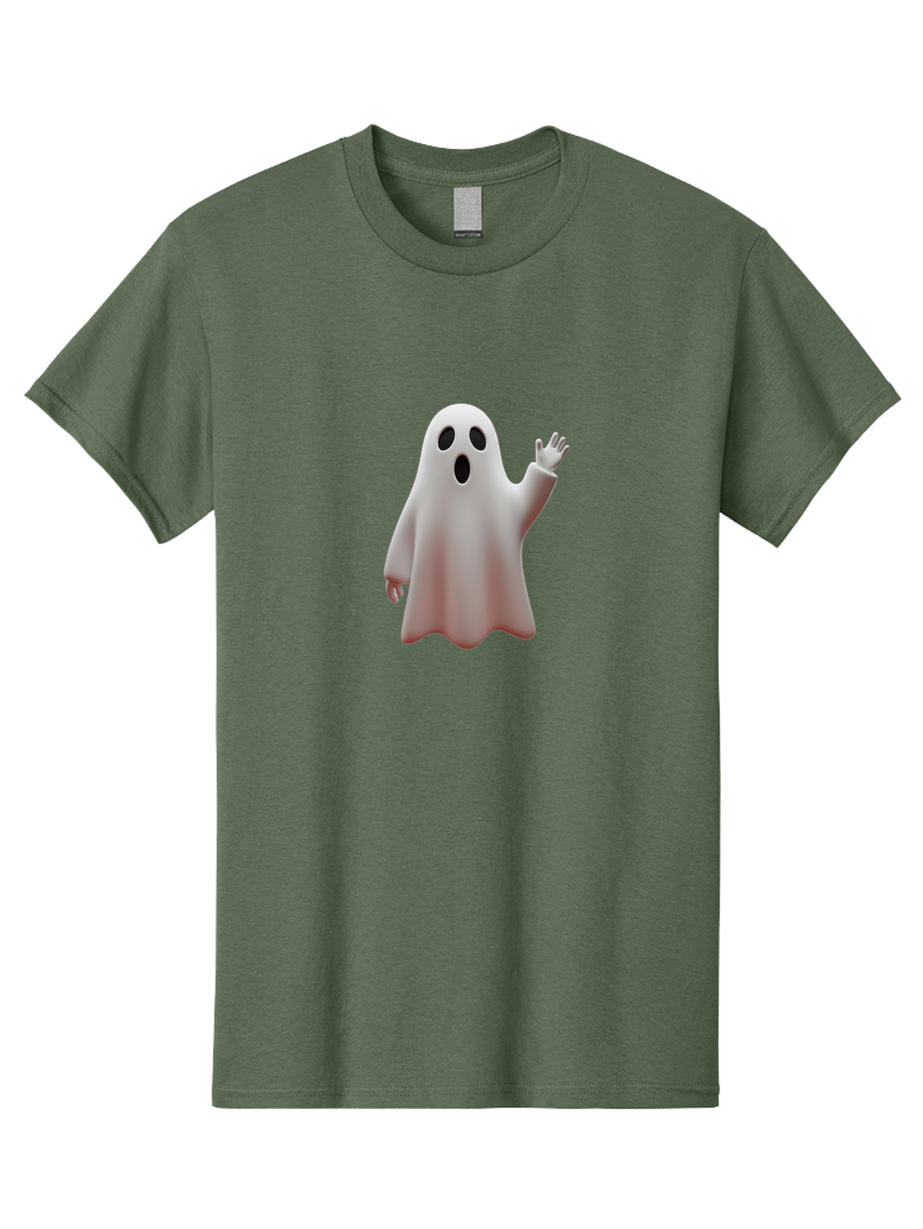 Floating-Ghost Men'S Graphic Tee, 100% Cotton, Comfortable Casual Summer Wear, Machine Washable, Cartoon Ghost, Friendly Ghost, White Ghost Character, Waving Hand, Surprised Expression, Halloween Character, 3D Illustration, Ghostly Figure Bad103
