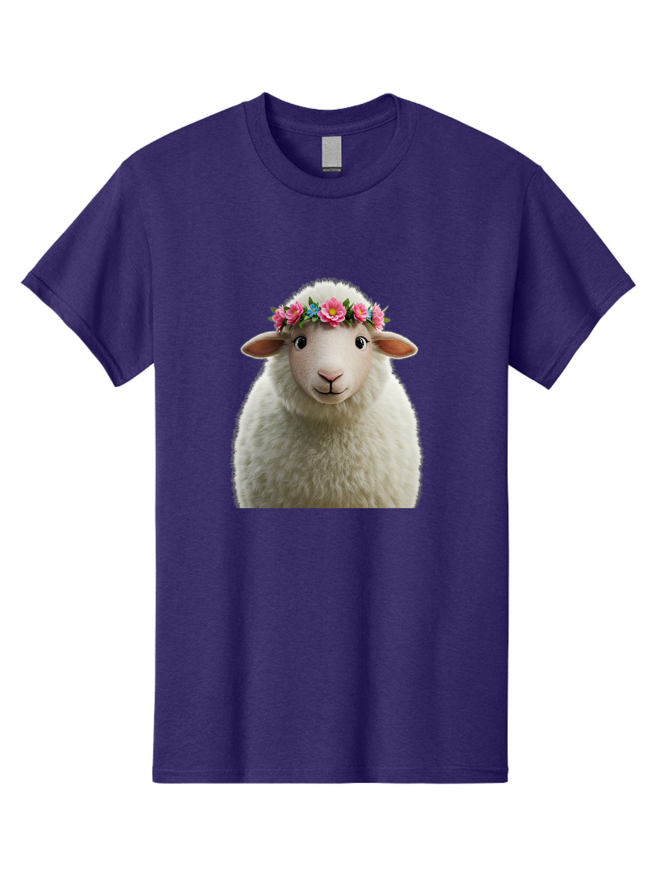 Floral-Sheep-Portrait Men'S Graphic Tee, 100% Cotton, Comfortable Casual Summer Wear, Machine Washable, White Sheep, Cartoon Sheep, Floral Crown, Pink Flowers, Blue Flowers, Cute Animal, Fluffy Fur, Friendly Face, Smiling Sheep, Spring Theme, Bad105