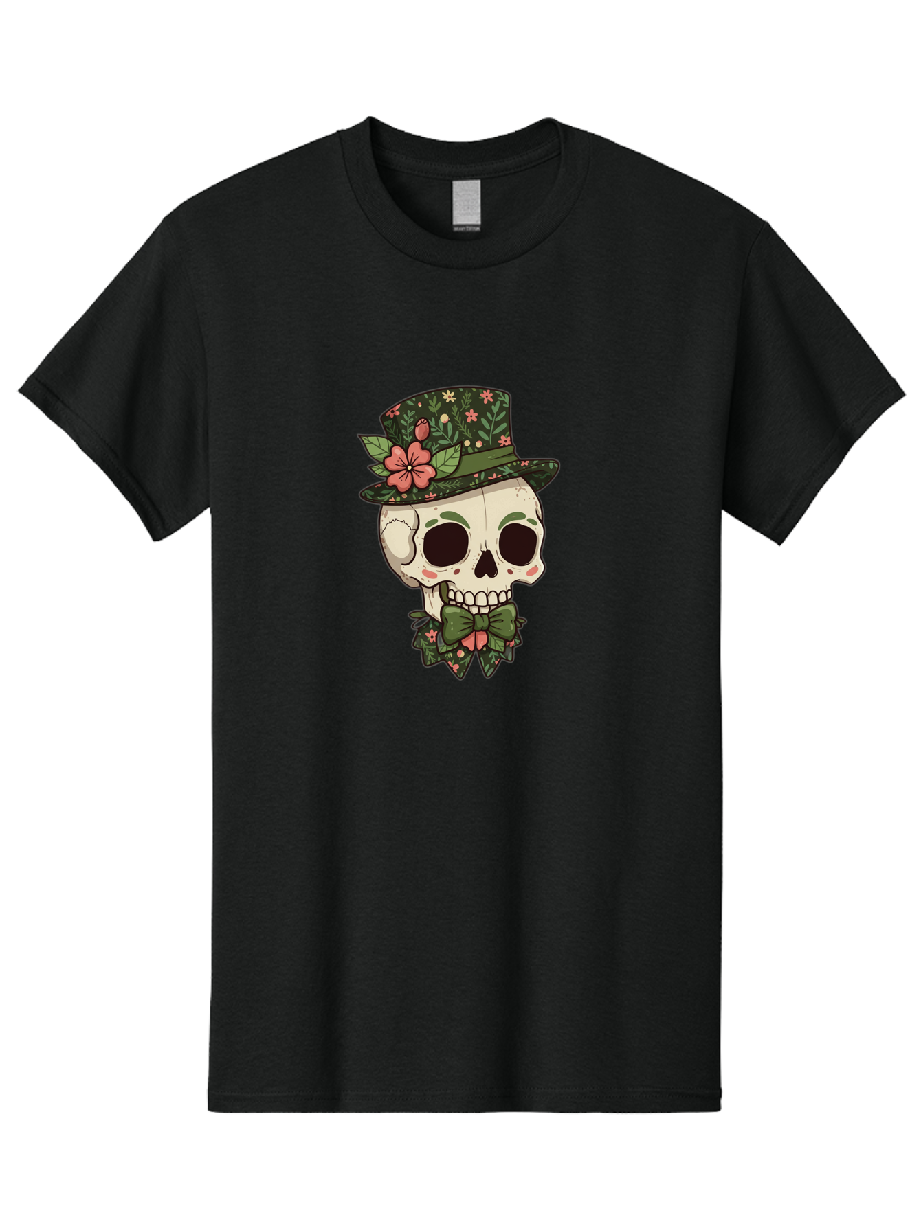 Floral-Skull Men'S Graphic Tee, 100% Cotton, Comfortable Casual Summer Wear, Machine Washable, Skull With Hat, Floral Pattern, Bow Tie, Sugar Skull, Day Of The Dead, Gothic Chic, Floral Accessories, Vintage Style Bad106