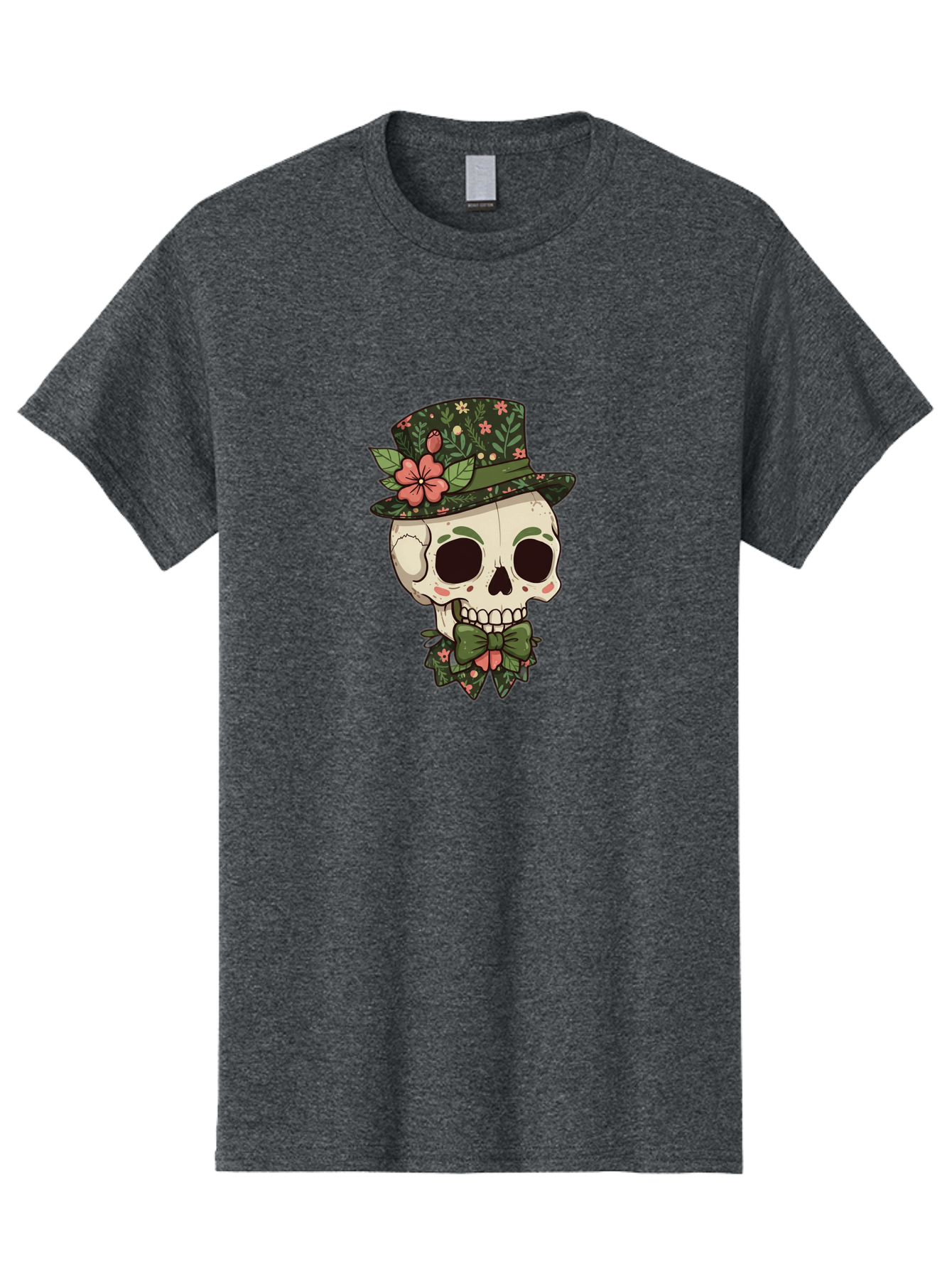 Floral-Skull Men'S Graphic Tee, 100% Cotton, Comfortable Casual Summer Wear, Machine Washable, Skull With Hat, Floral Pattern, Bow Tie, Sugar Skull, Day Of The Dead, Gothic Chic, Floral Accessories, Vintage Style Bad106
