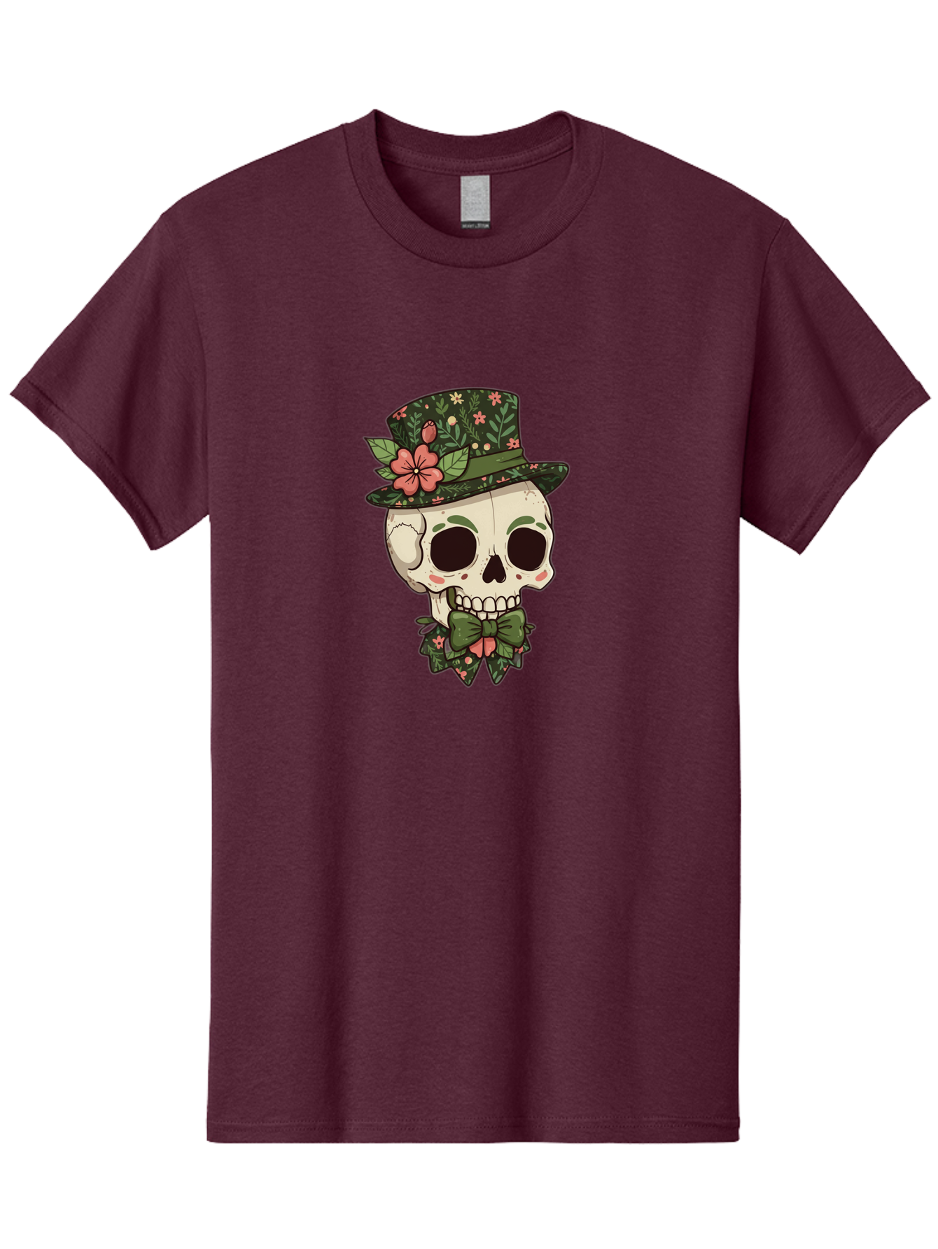 Floral-Skull Men'S Graphic Tee, 100% Cotton, Comfortable Casual Summer Wear, Machine Washable, Skull With Hat, Floral Pattern, Bow Tie, Sugar Skull, Day Of The Dead, Gothic Chic, Floral Accessories, Vintage Style Bad106