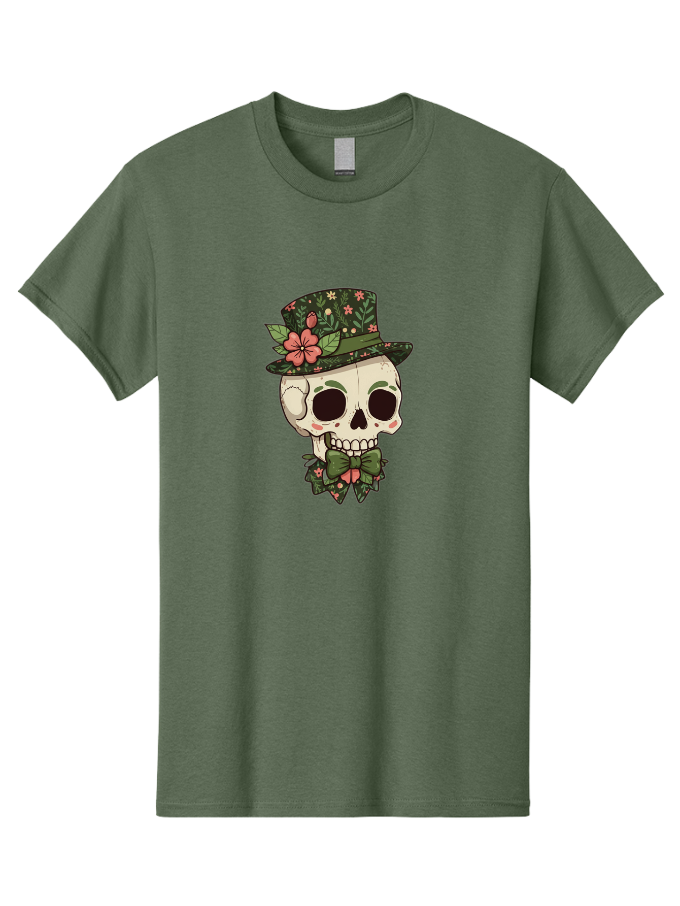 Floral-Skull Men'S Graphic Tee, 100% Cotton, Comfortable Casual Summer Wear, Machine Washable, Skull With Hat, Floral Pattern, Bow Tie, Sugar Skull, Day Of The Dead, Gothic Chic, Floral Accessories, Vintage Style Bad106