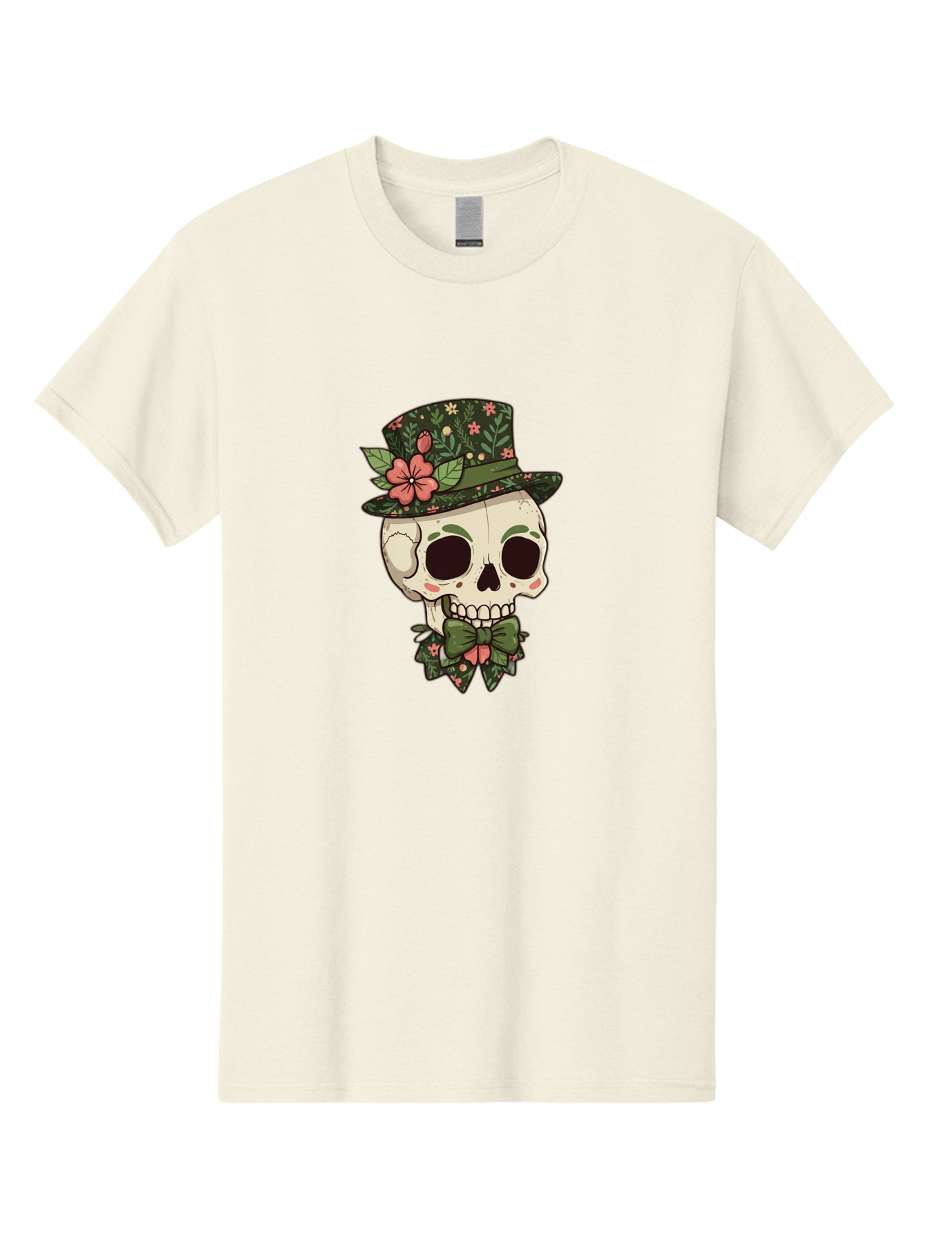 Floral-Skull Men'S Graphic Tee, 100% Cotton, Comfortable Casual Summer Wear, Machine Washable, Skull With Hat, Floral Pattern, Bow Tie, Sugar Skull, Day Of The Dead, Gothic Chic, Floral Accessories, Vintage Style Bad106